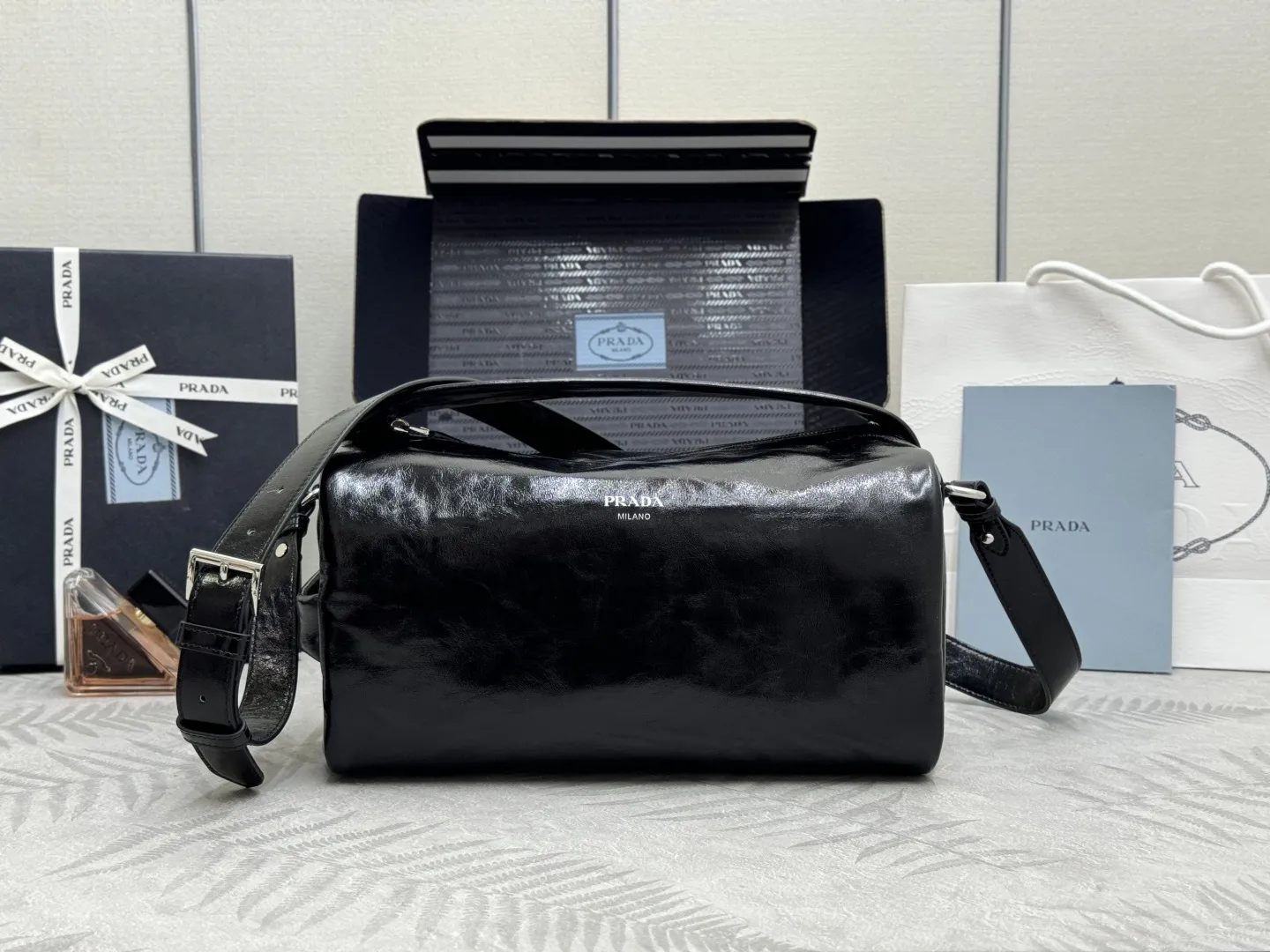 Prada Boston Waxed Leather Shoulder Bag D106011209
