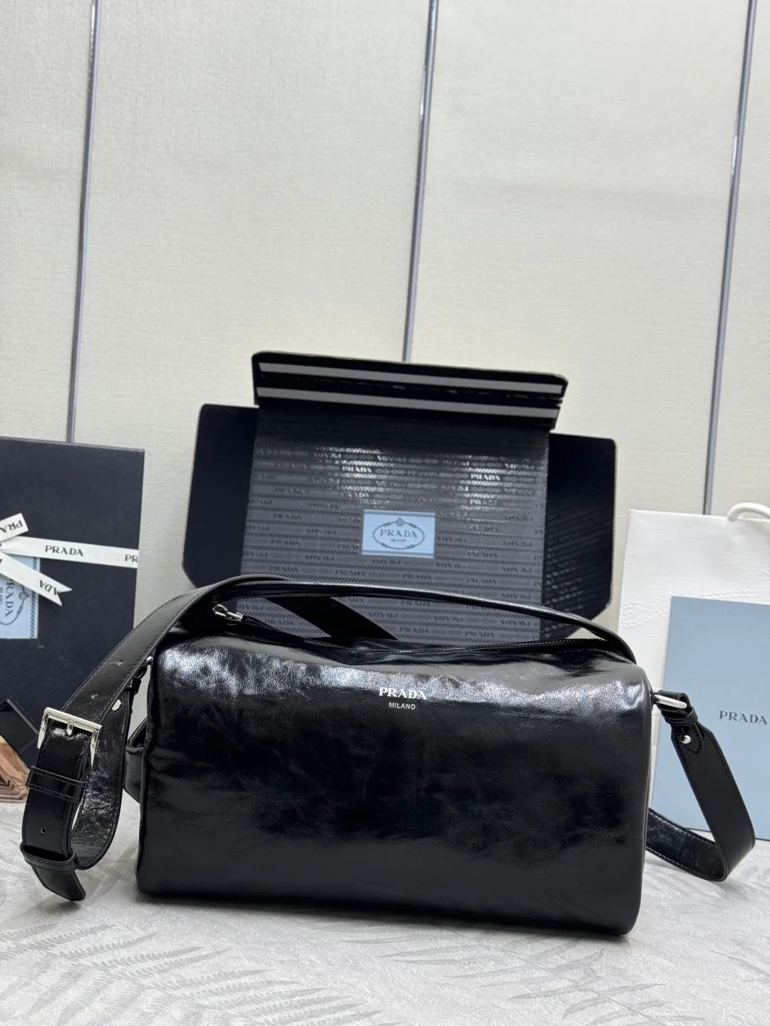 Prada Boston Waxed Leather Shoulder Bag D106011209 — view 2