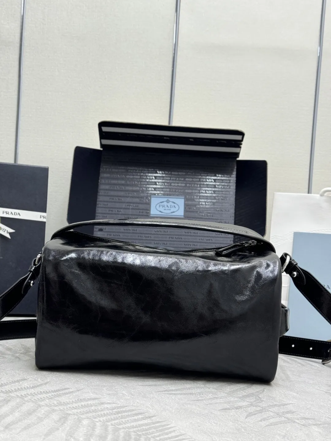 Prada Boston Waxed Leather Shoulder Bag D106011209 — view 3