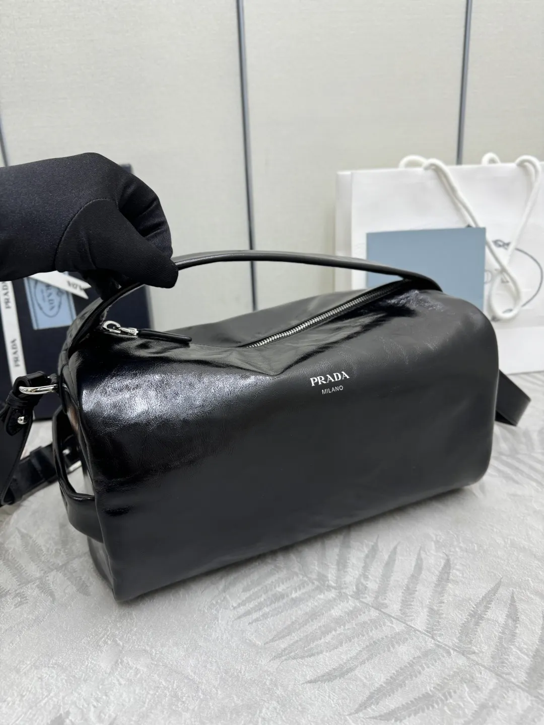 Prada Boston Waxed Leather Shoulder Bag D106011209 — view 4