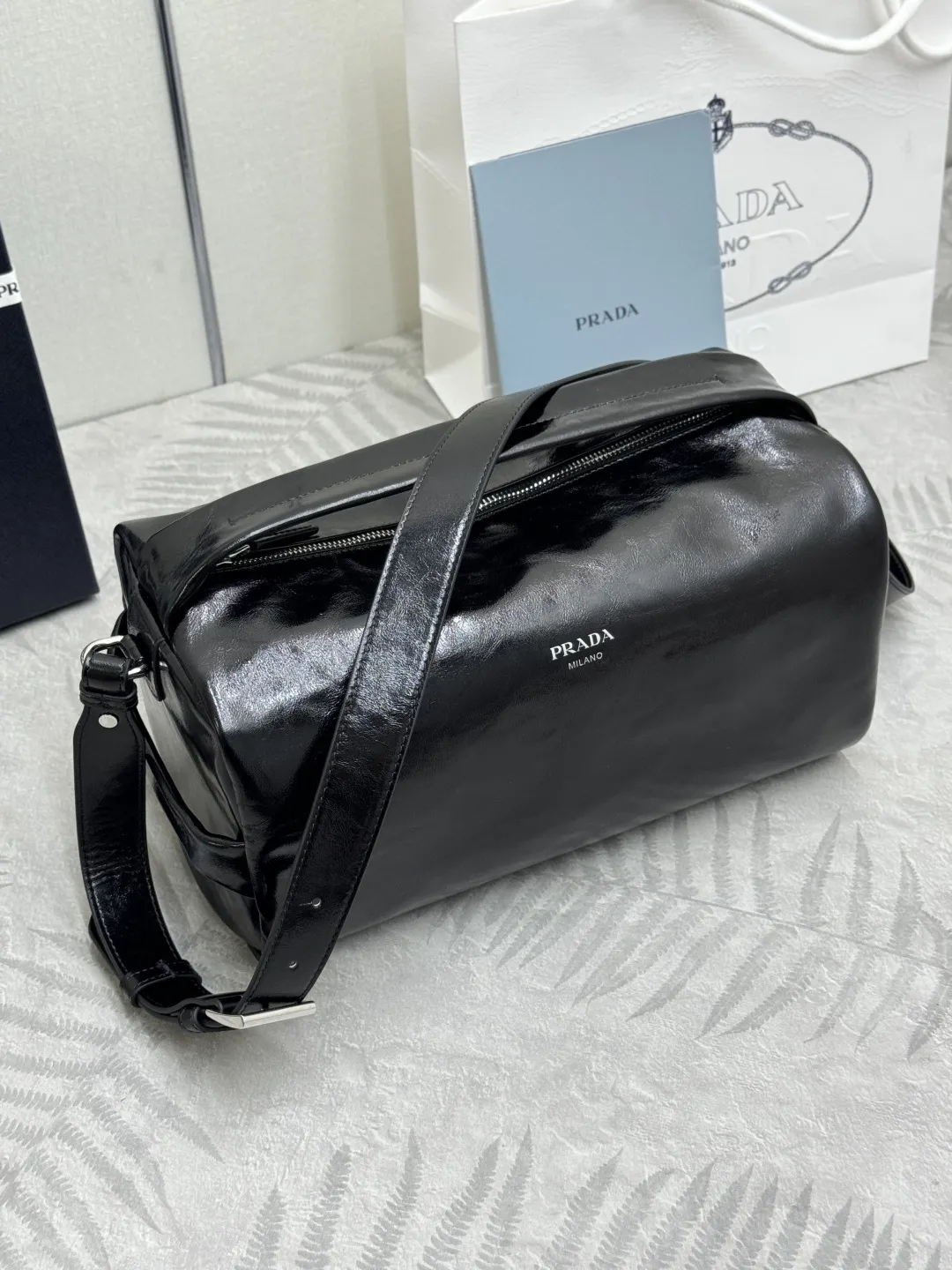 Prada Boston Waxed Leather Shoulder Bag D106011209 — view 5