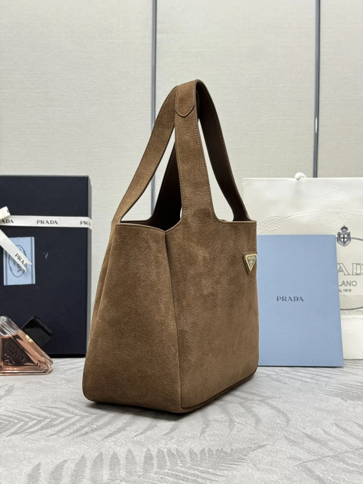 Suede Bucket Bag with Lambskin Lining D91011214 — view 3
