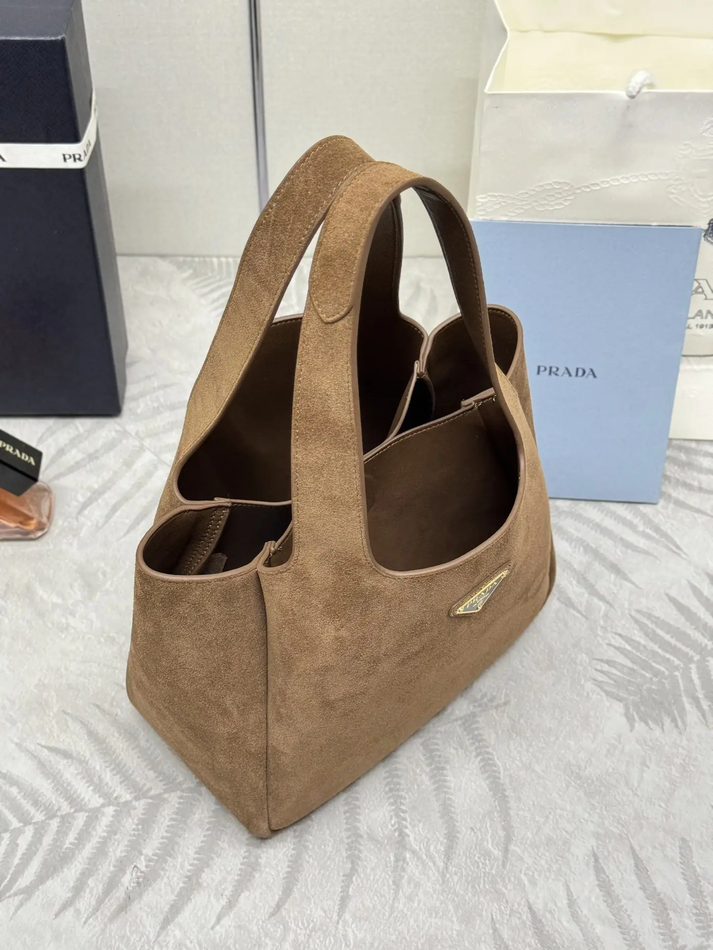 Suede Bucket Bag with Lambskin Lining D91011214 — view 4