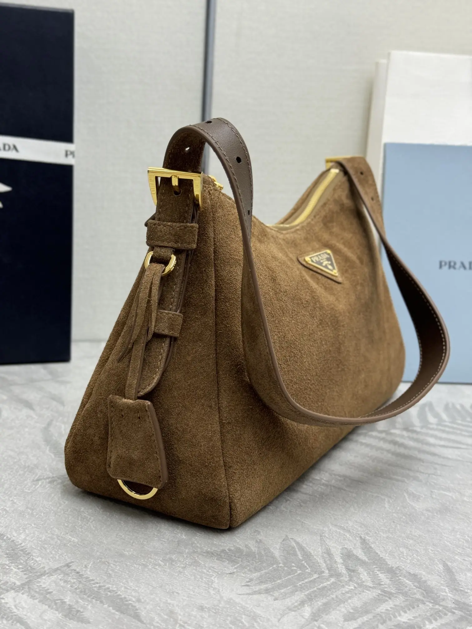 Prada Aimee Suede Hobo Shoulder Bag D89011218 — view 3