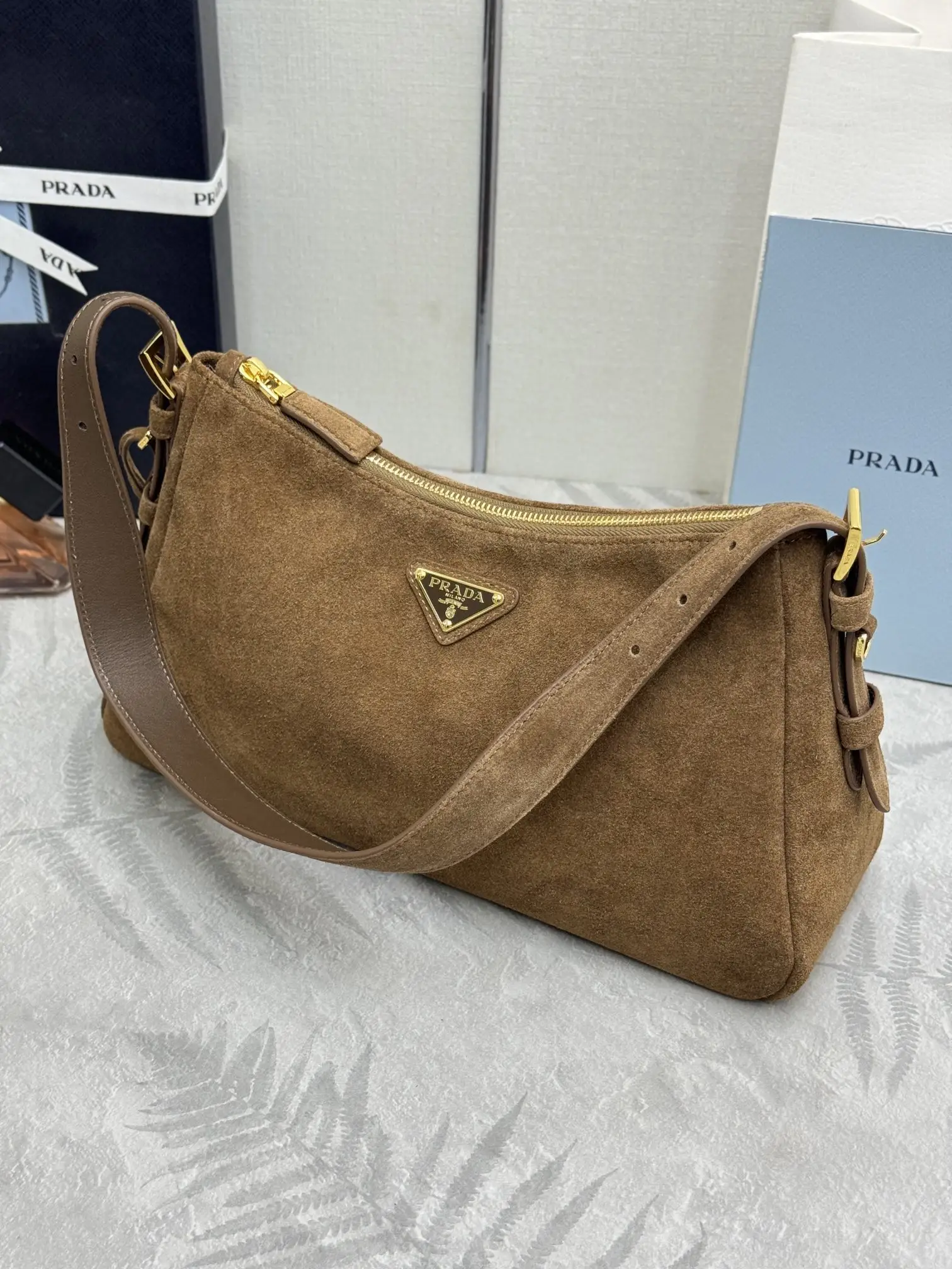 Prada Aimee Suede Hobo Shoulder Bag D89011218 — view 5