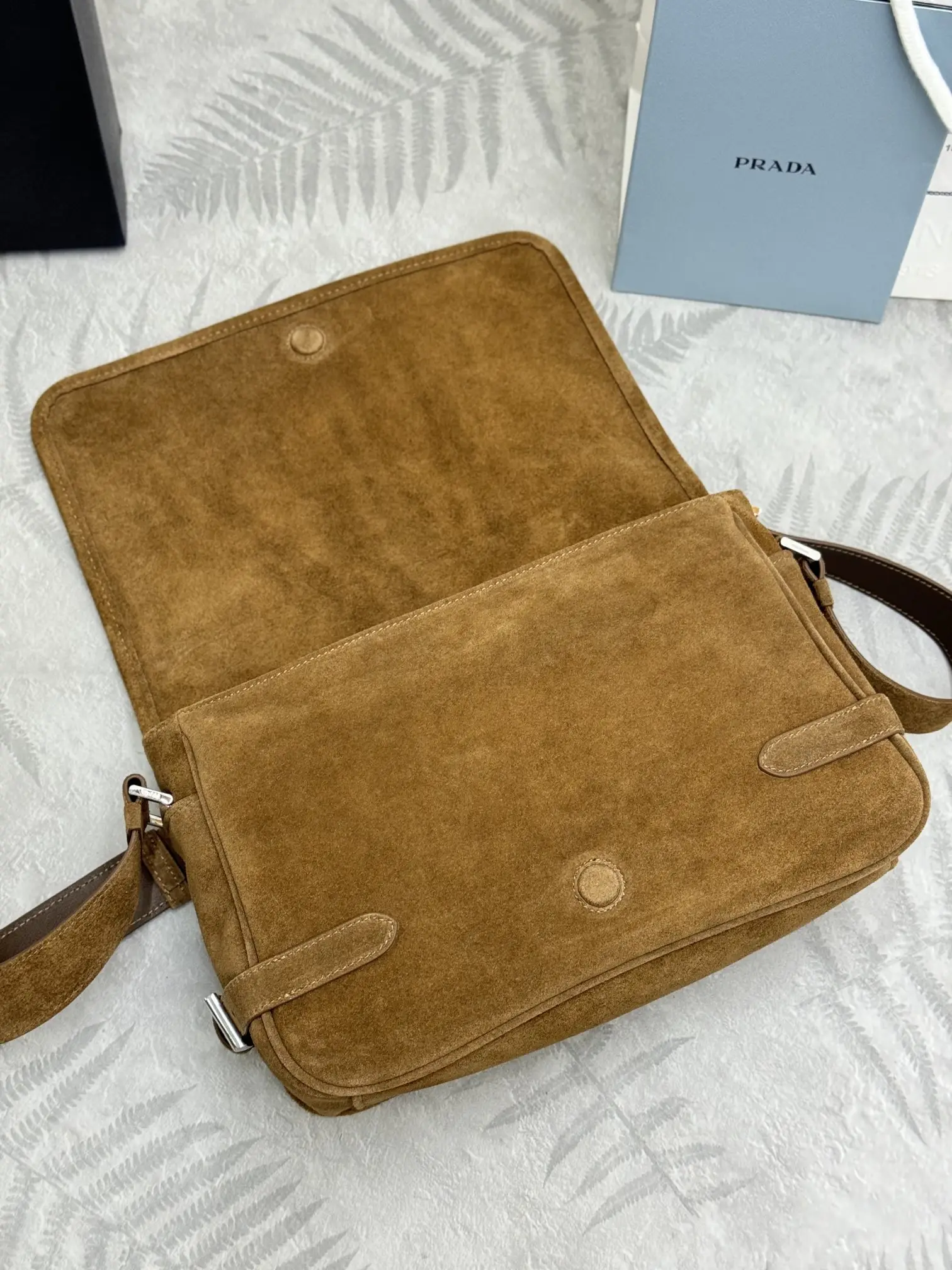 Suede Messenger Bag with Triangle Logo D99011221 — view 4