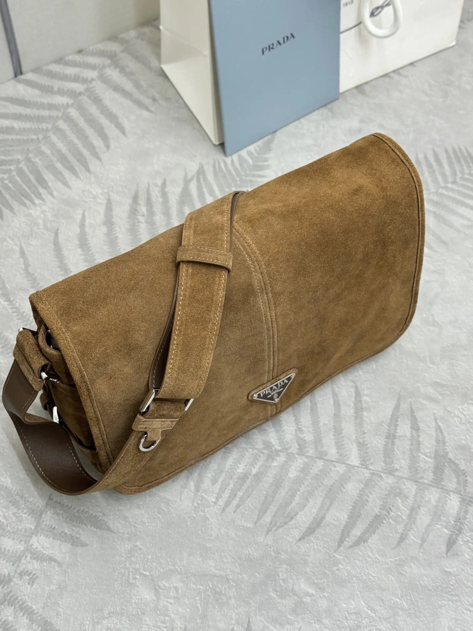 Suede Messenger Bag with Triangle Logo D99011221 — view 5