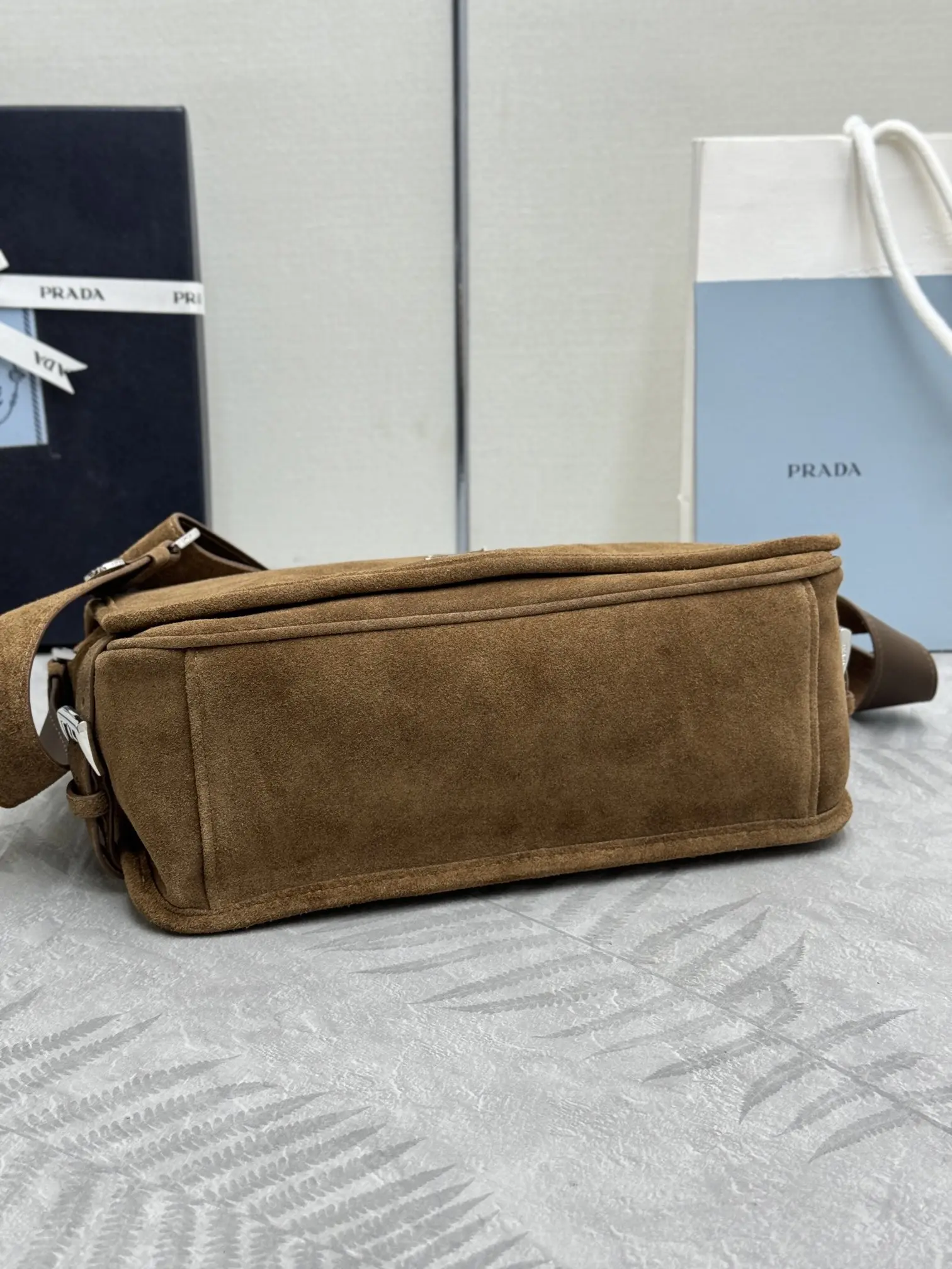 Suede Messenger Bag with Triangle Logo D99011221 — view 6