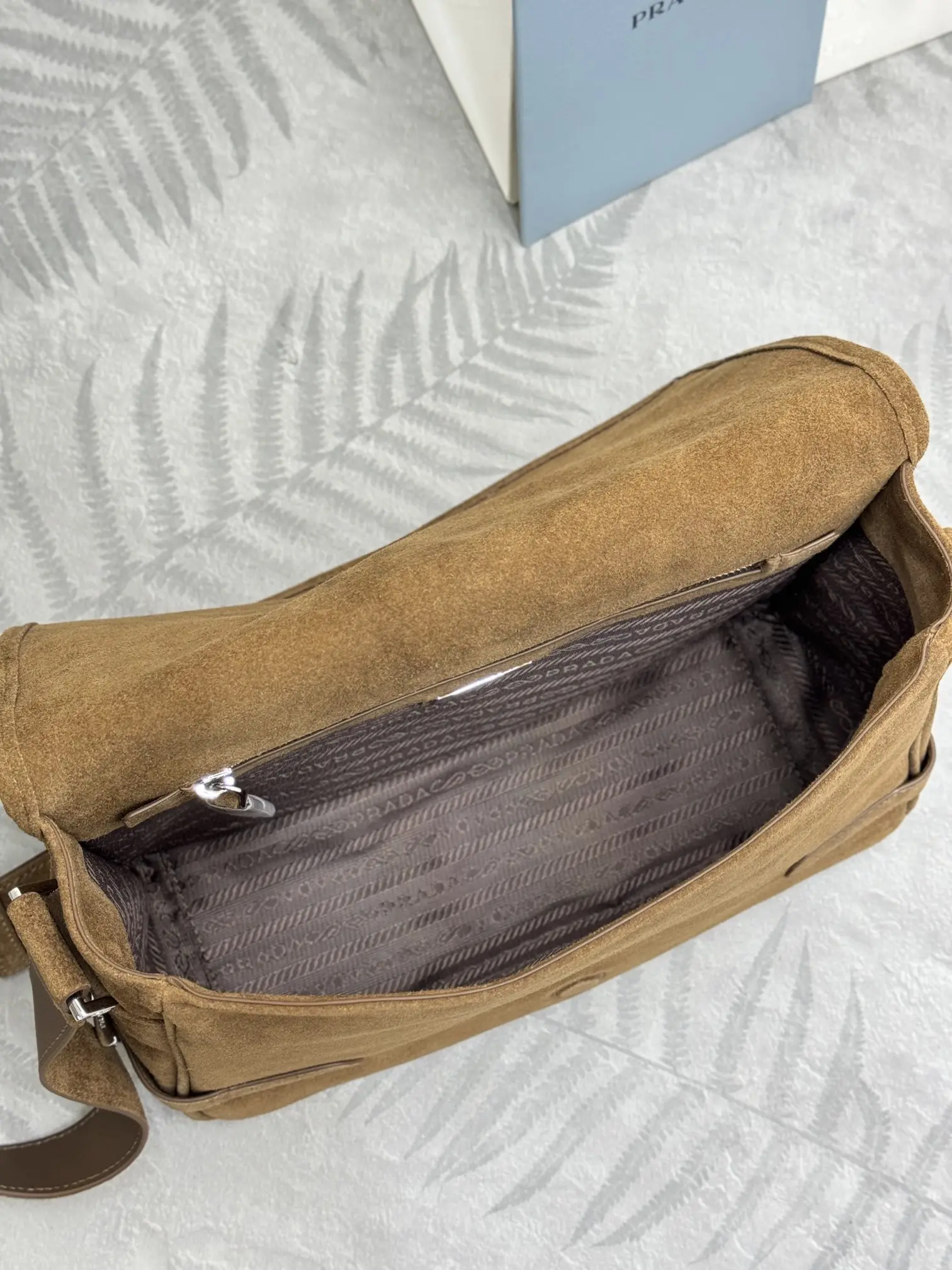 Suede Messenger Bag with Triangle Logo D99011221 — view 8