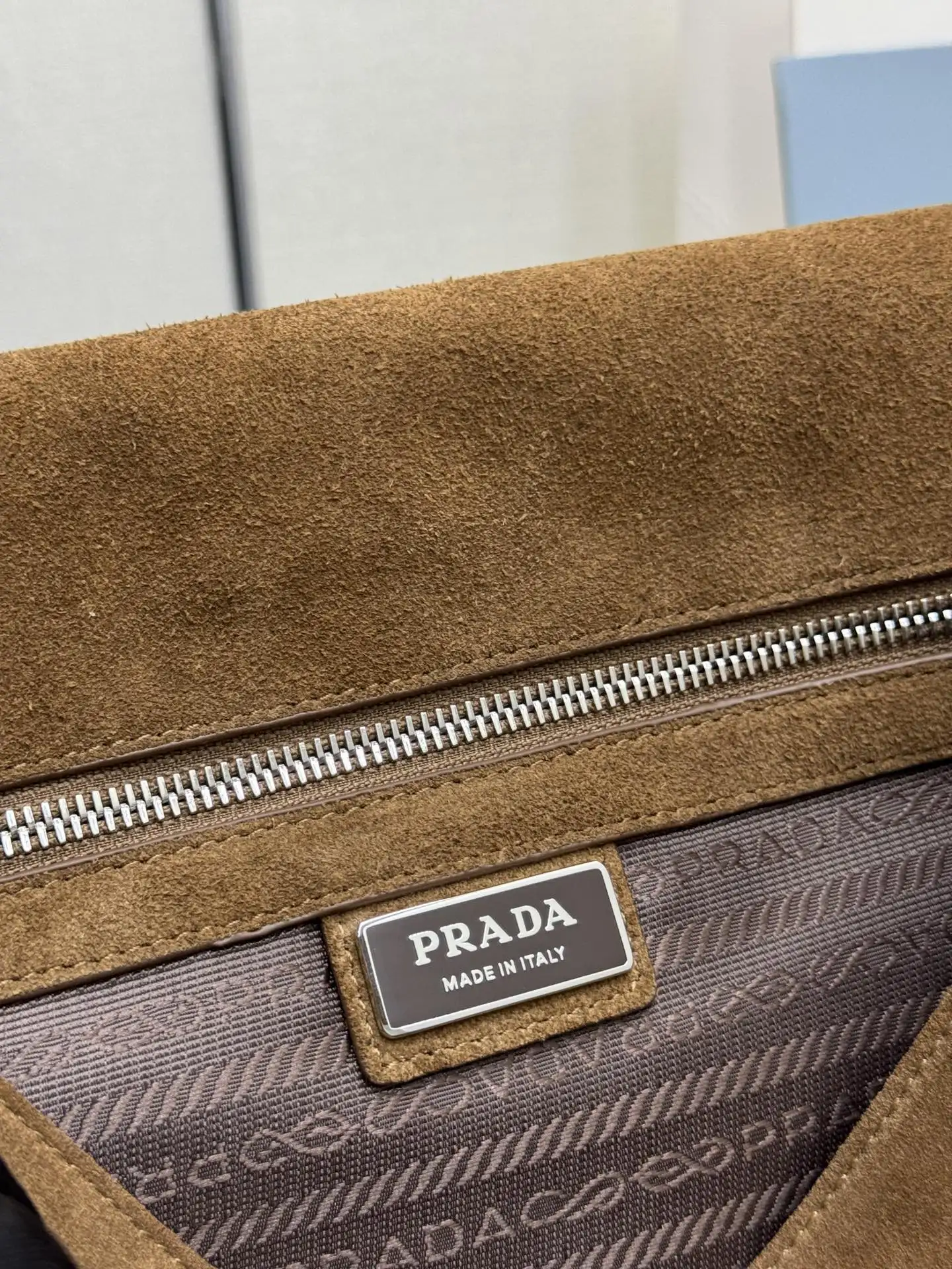 Suede Messenger Bag with Triangle Logo D99011221 — view 9