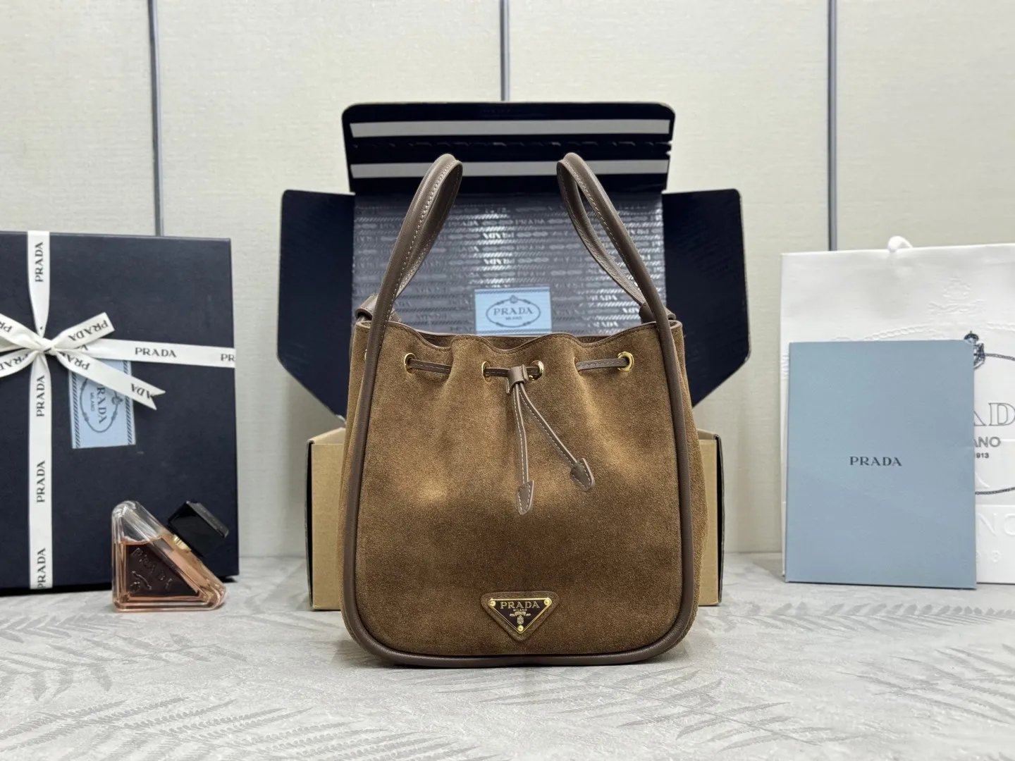 Suede Drawstring Bucket Bag D86011224