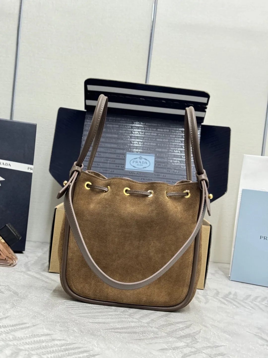 Suede Drawstring Bucket Bag D86011224 — view 2