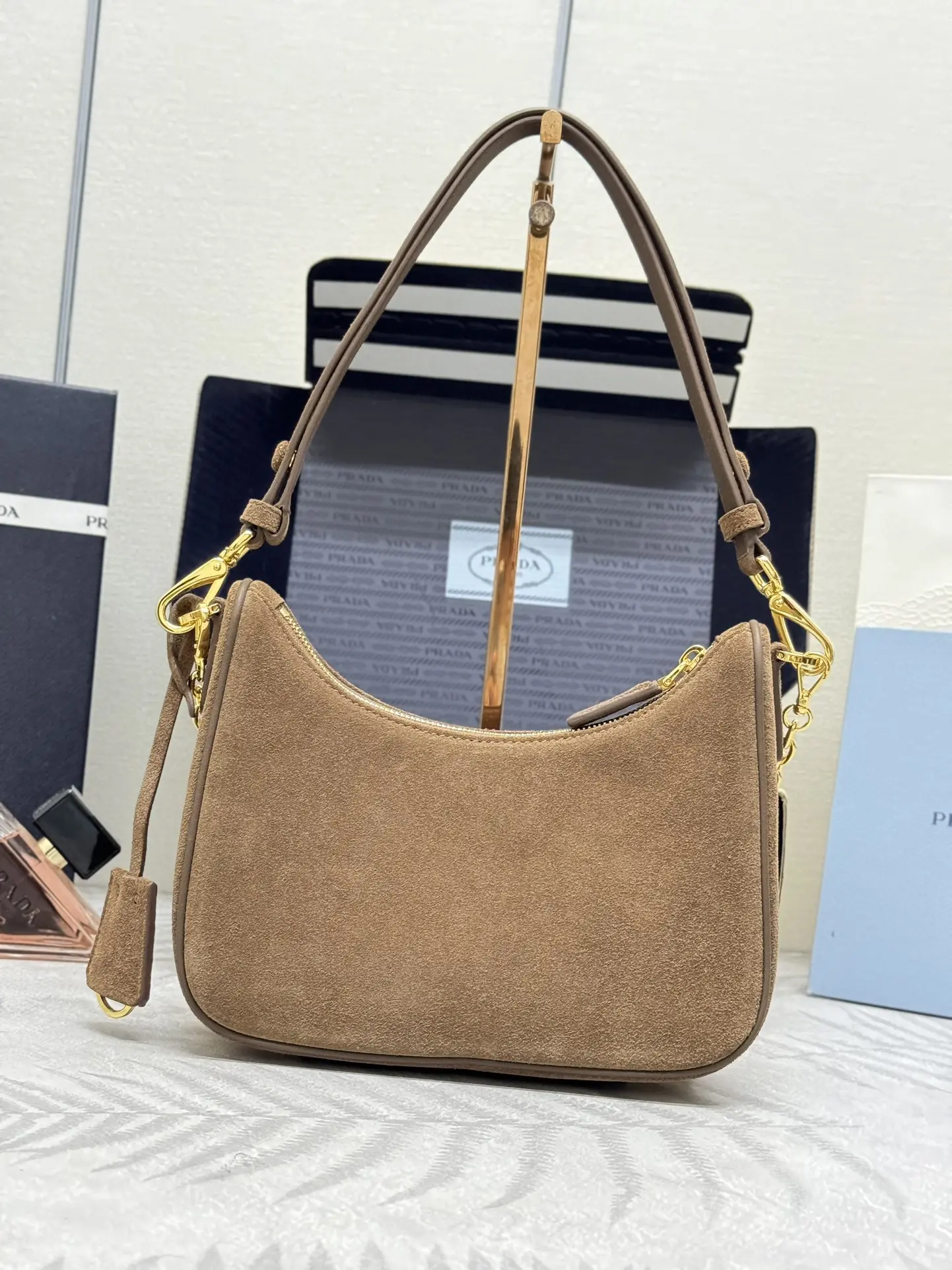 Suede Hobo Shoulder Bag 1BC204 D79011227 — view 3