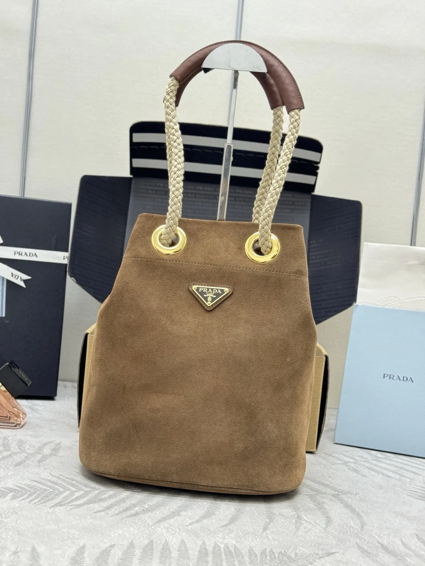 Suede Re-Nylon Bucket Bag D79011228