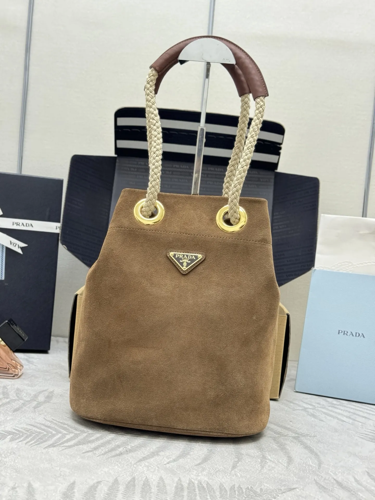 Suede Re-Nylon Bucket Bag D79011228
