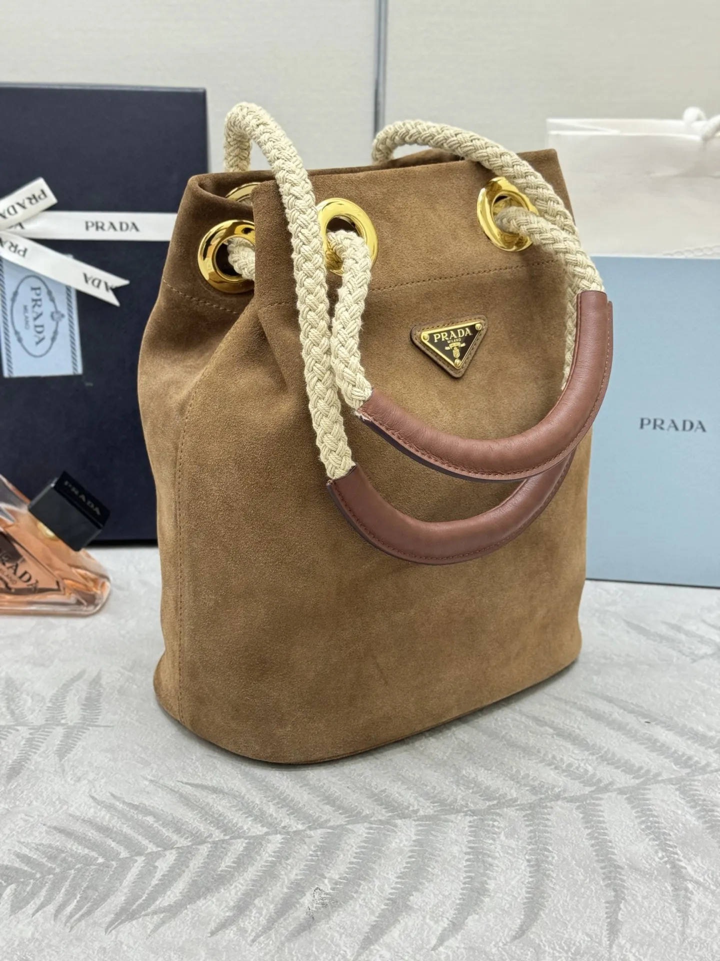 Suede Re-Nylon Bucket Bag D79011228 — view 3