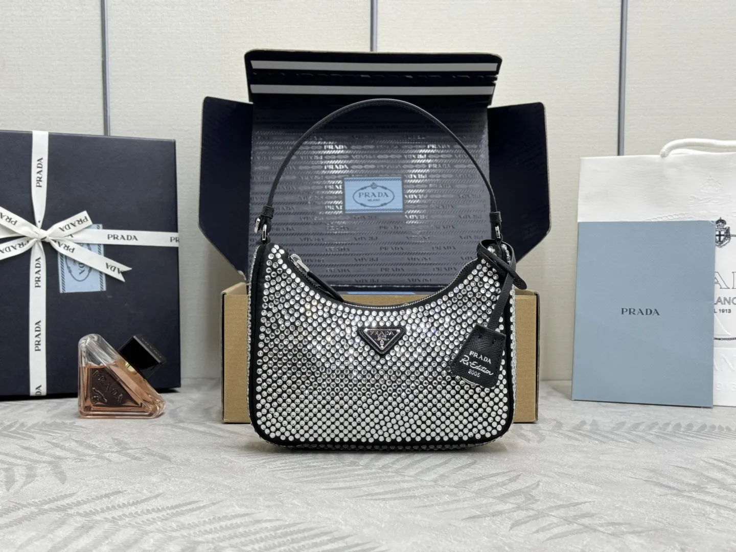 Re-Edition 2005 Crystal-Embellished Hobo Bag D64011231
