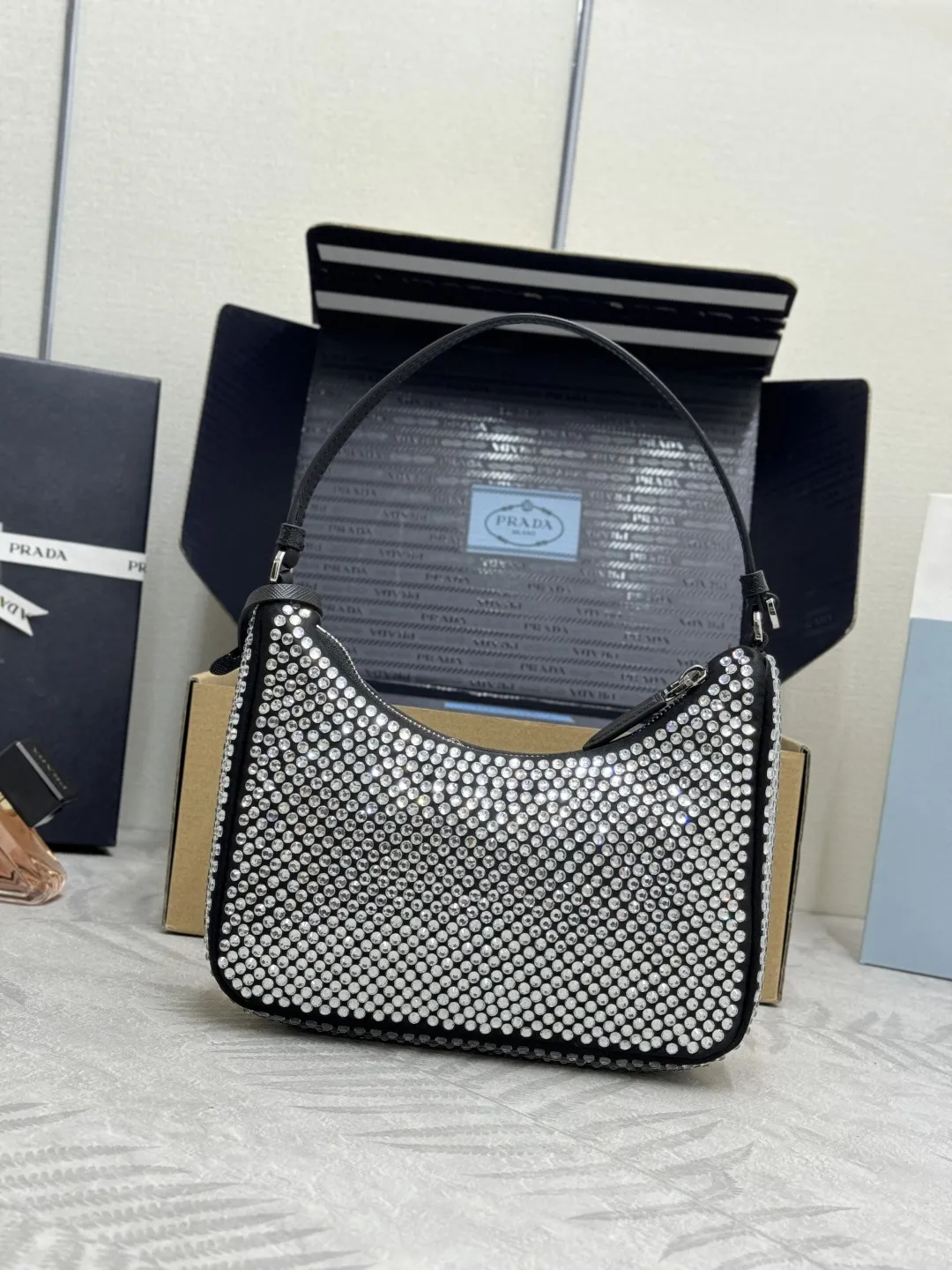 Re-Edition 2005 Crystal-Embellished Hobo Bag D64011231 — view 2