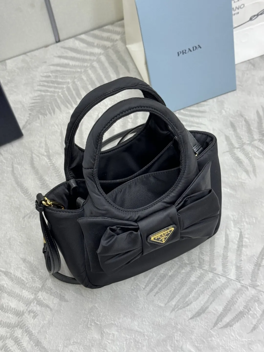 Prada Bow-Detail Padded Nylon Shoulder Bag D76011233 — view 3