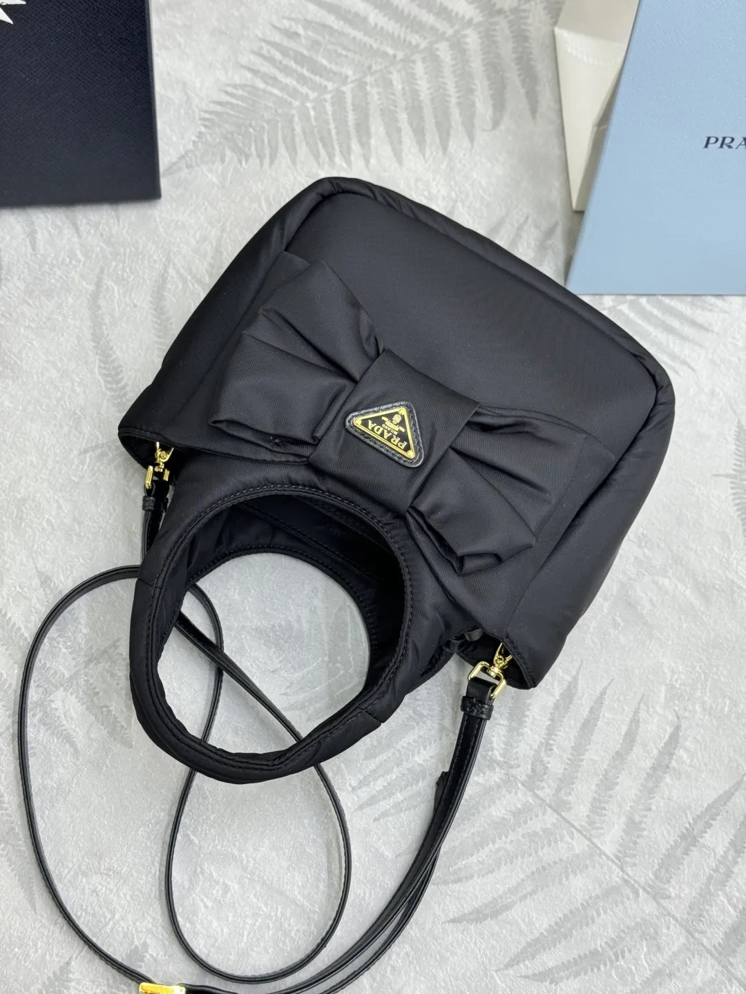 Prada Bow-Detail Padded Nylon Shoulder Bag D76011233 — view 6
