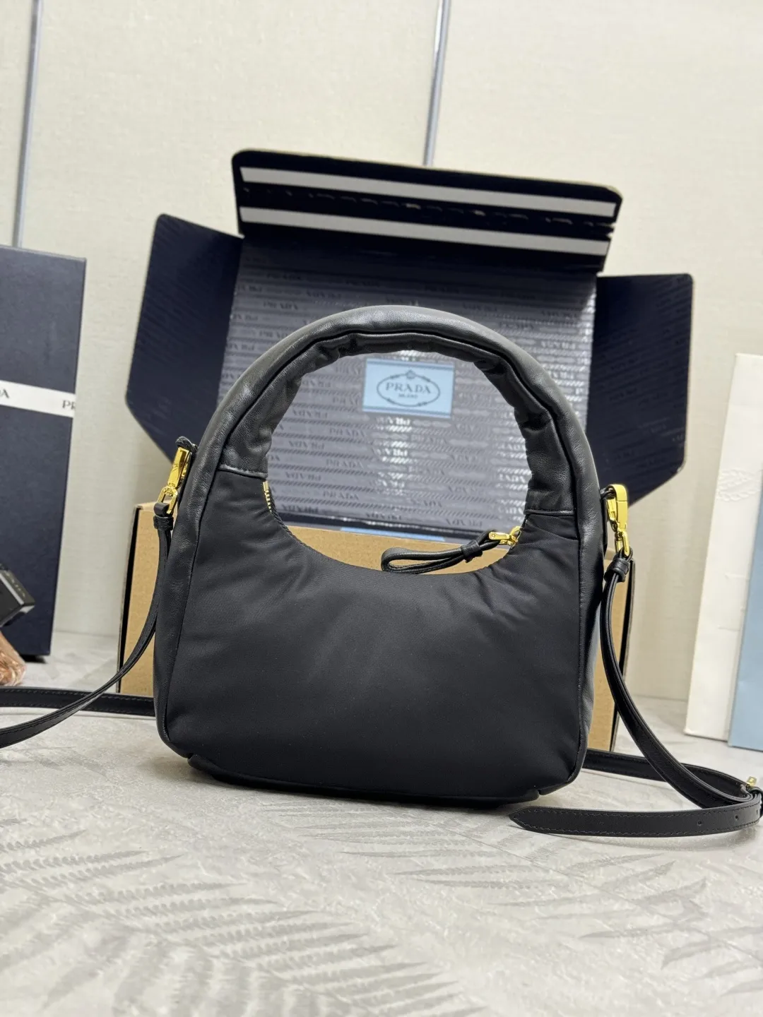 Bow-Detail Padded Nylon Hobo Bag D73011015 — view 2
