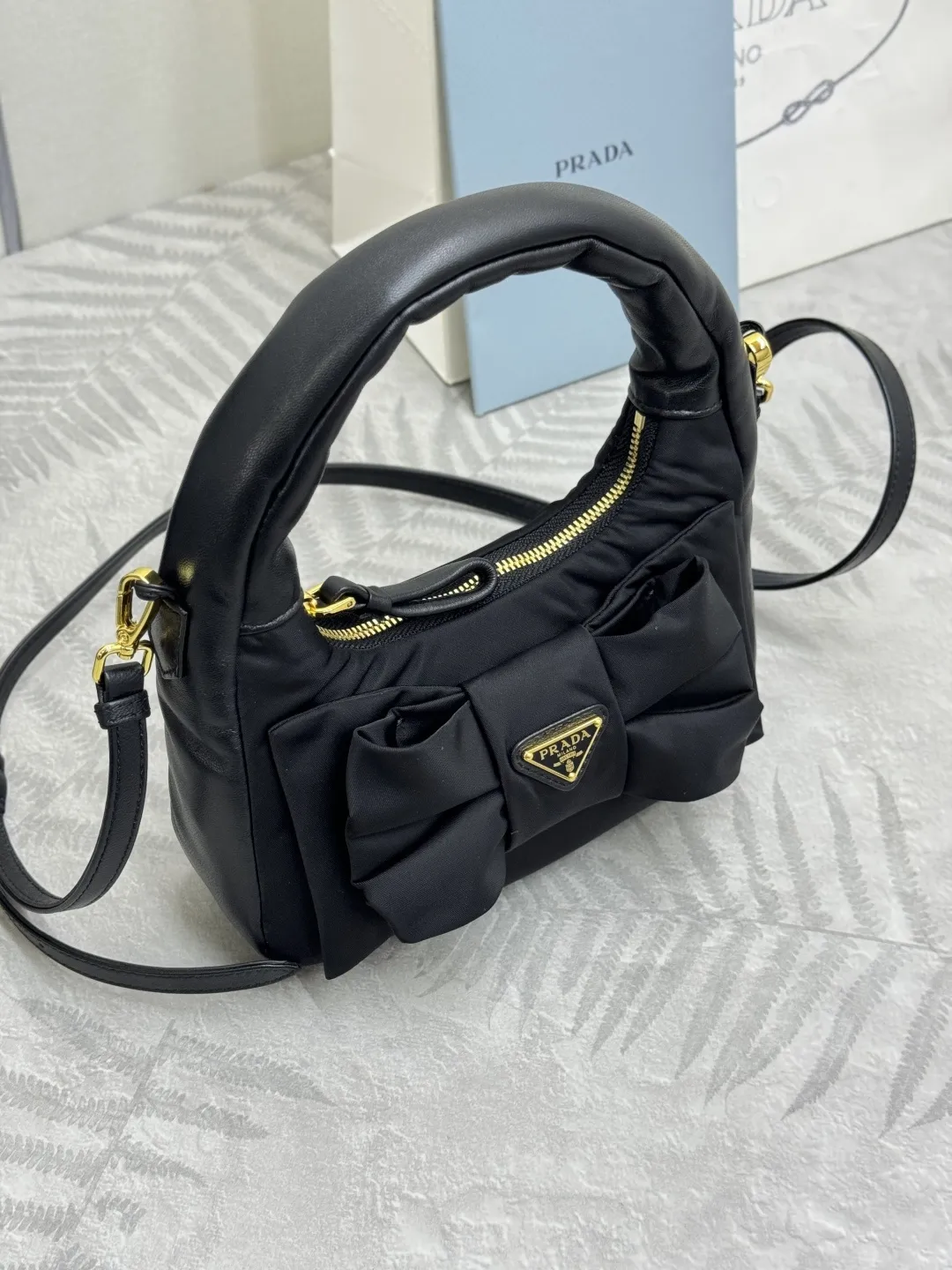 Bow-Detail Padded Nylon Hobo Bag D73011015 — view 3