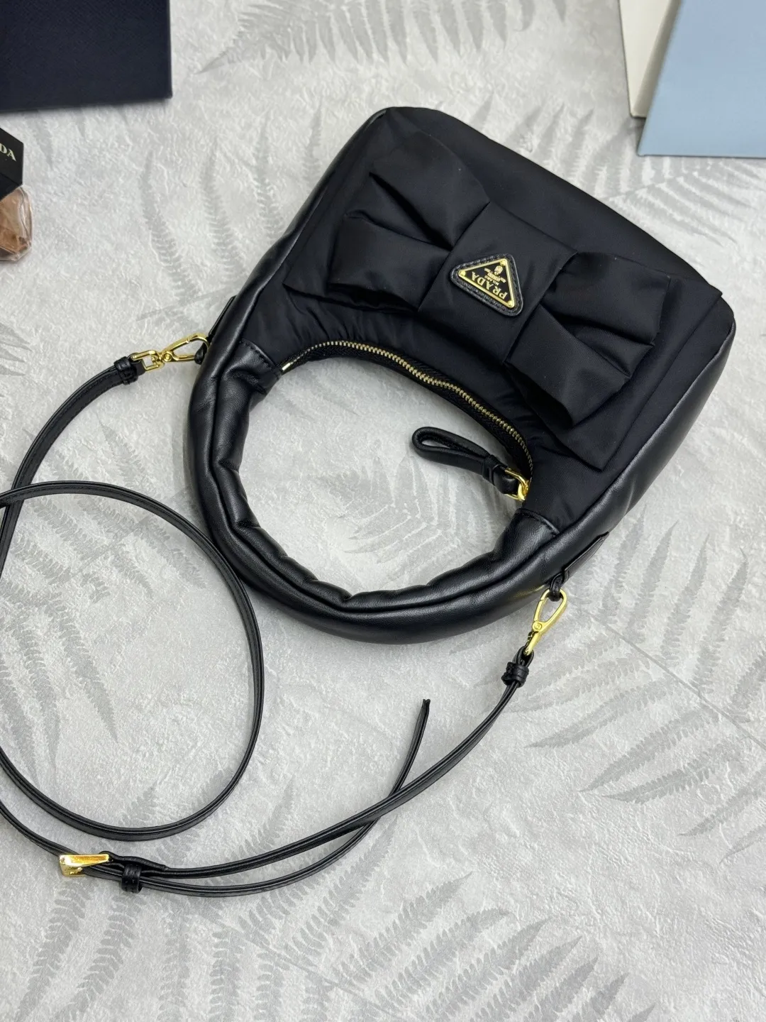 Bow-Detail Padded Nylon Hobo Bag D73011015 — view 5