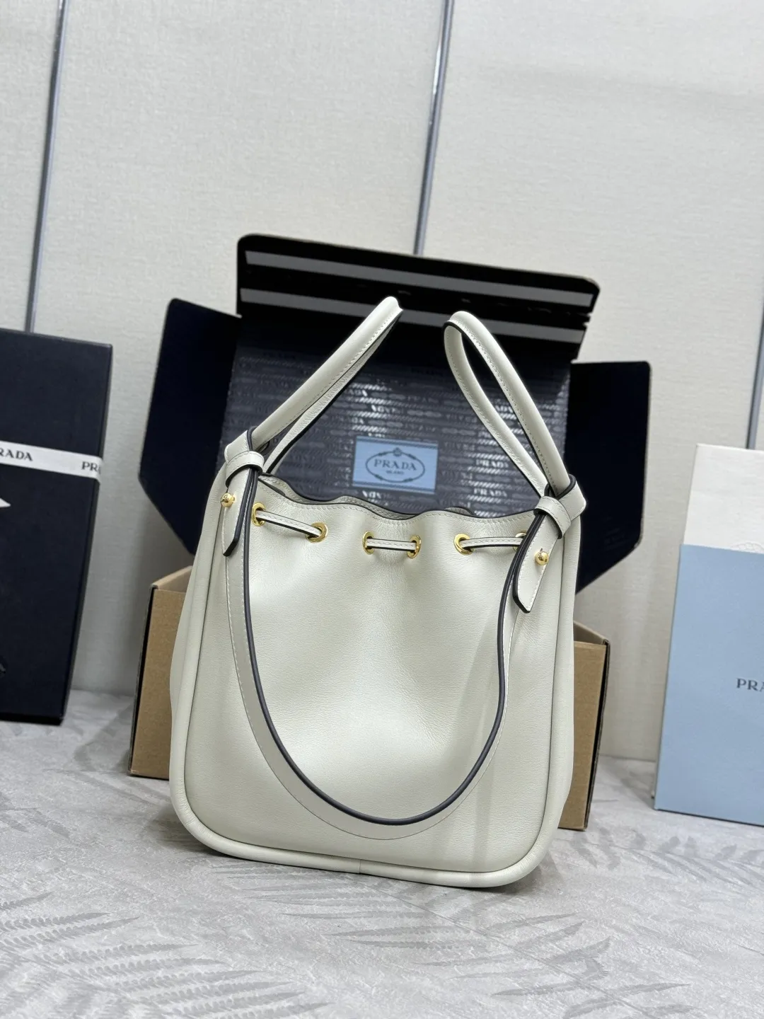 Prada 1BE087 Leather Bucket Bag D89011235 — view 2