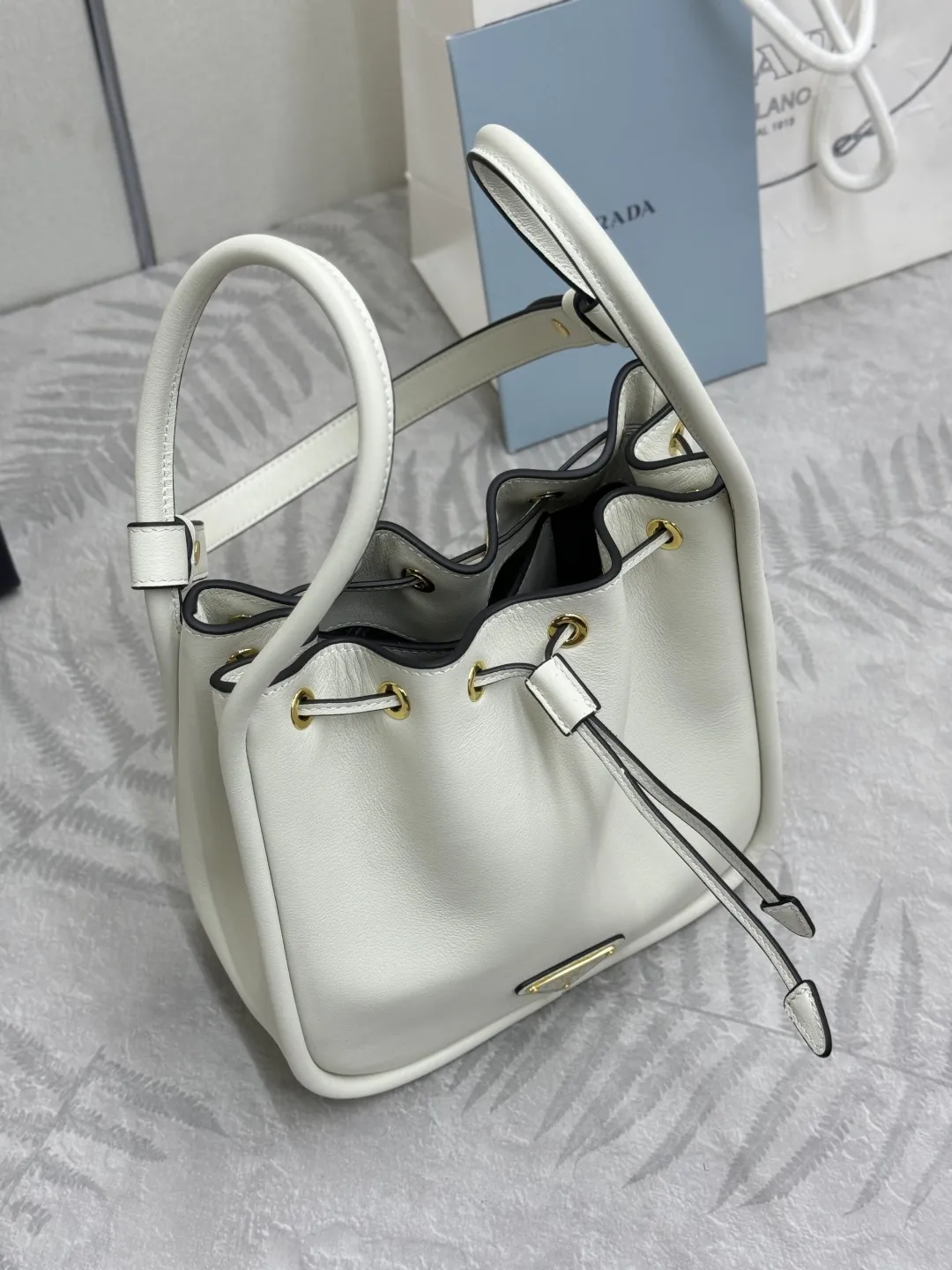 Prada 1BE087 Leather Bucket Bag D89011235 — view 4