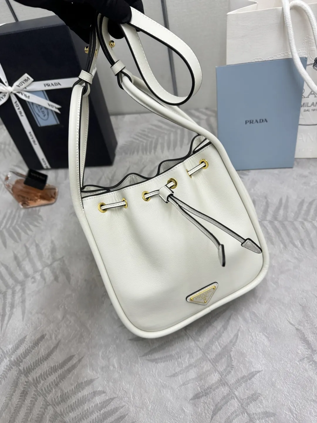 Prada 1BE087 Leather Bucket Bag D89011235 — view 5