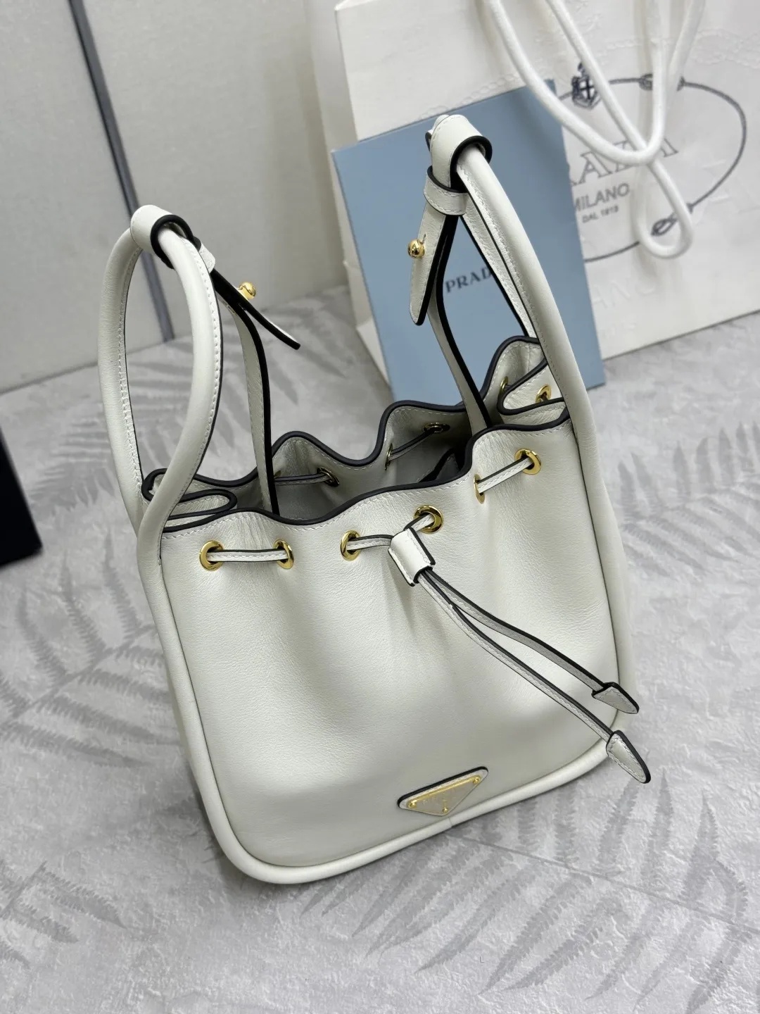 Prada 1BE087 Leather Bucket Bag D89011235 — view 6