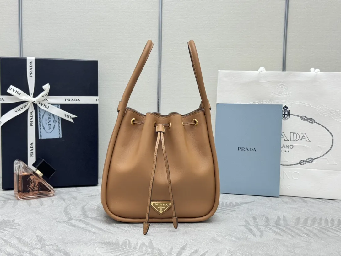 Leather Drawstring Bucket Bag D89011236 — view 2