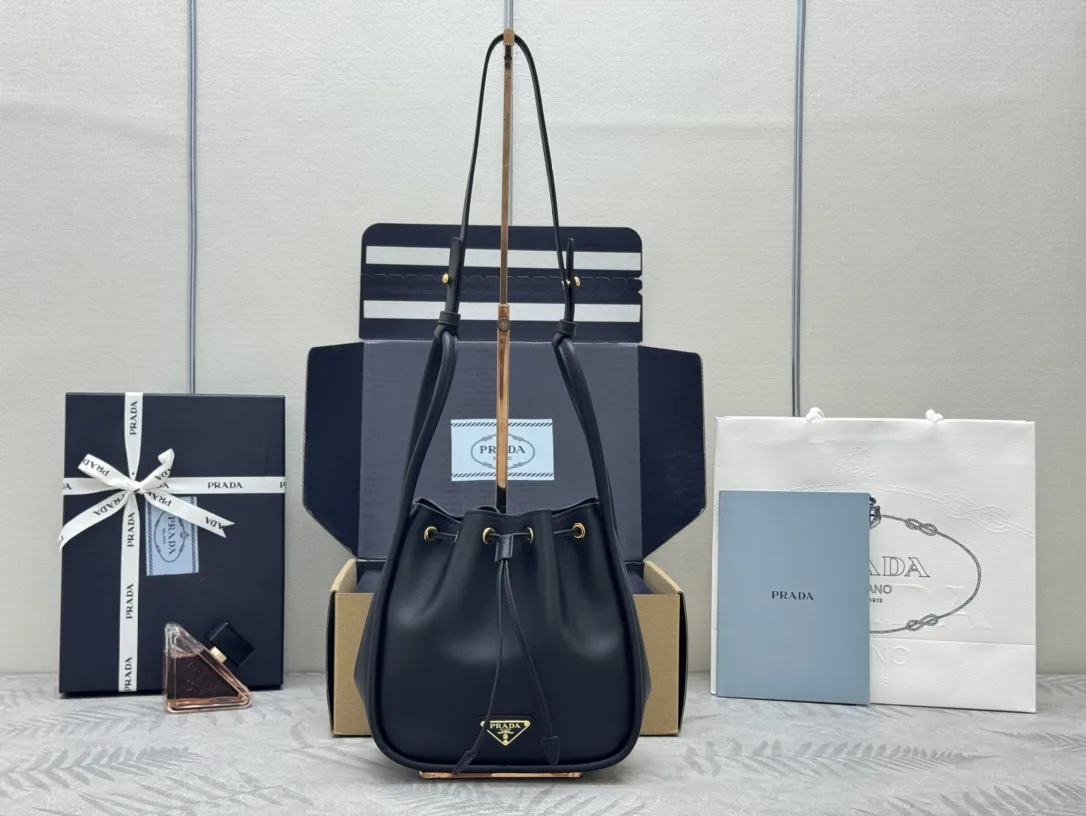 Prada 1BE087 Leather Bucket Bag D89011237