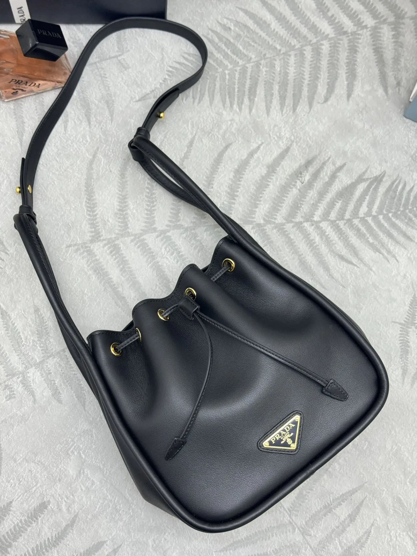Prada 1BE087 Leather Bucket Bag D89011237 — view 7