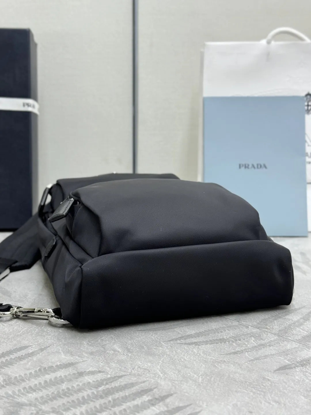 Re-Nylon and Saffiano Leather Sling Backpack D69011239 — view 5