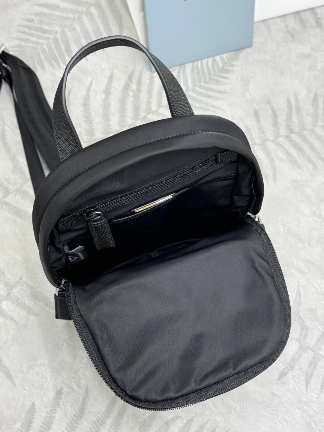 Re-Nylon and Saffiano Leather Sling Backpack D69011239 — view 8