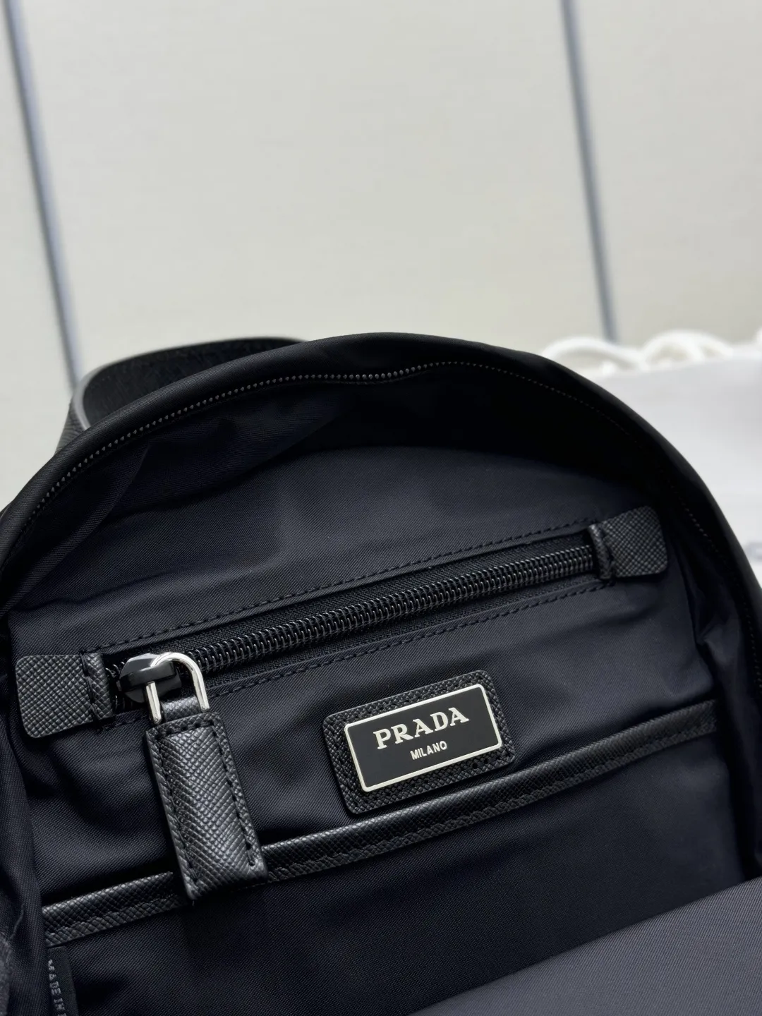 Re-Nylon and Saffiano Leather Sling Backpack D69011239 — view 9