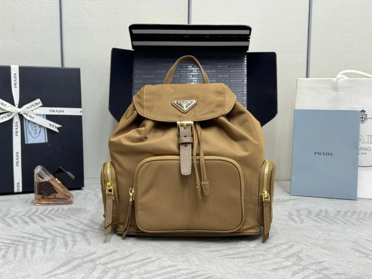 Nylon Drawstring Flap Backpack D84011240
