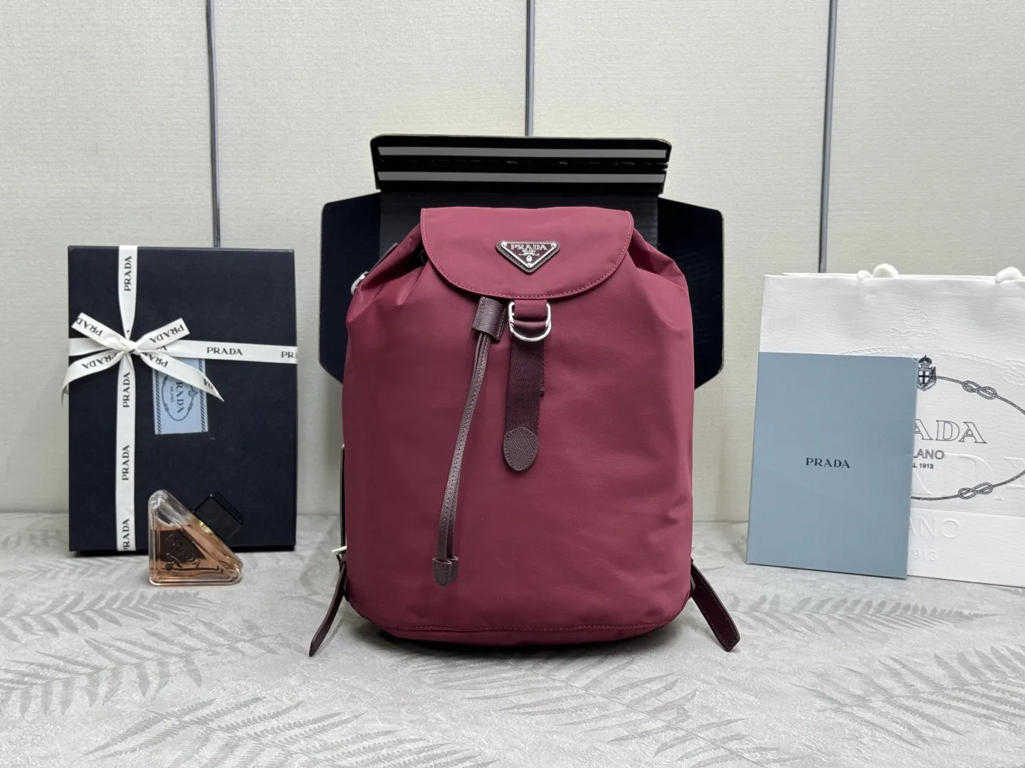 Nylon and Leather Drawstring Backpack D74011241