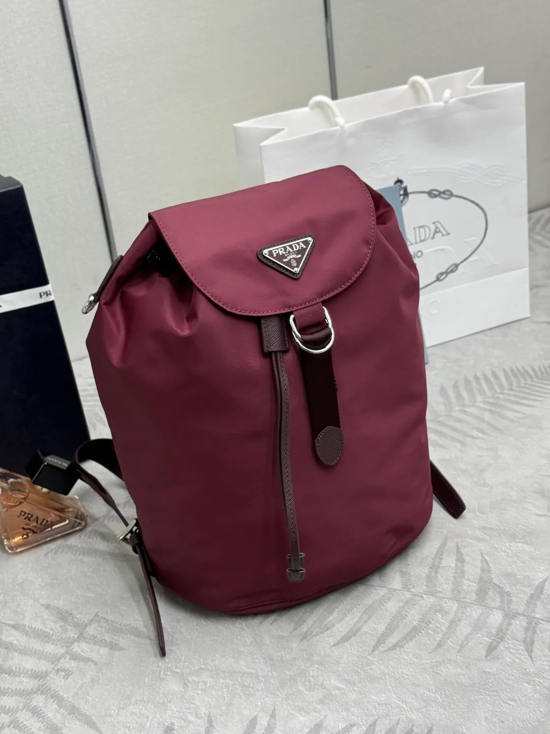 Nylon and Leather Drawstring Backpack D74011241 — view 3