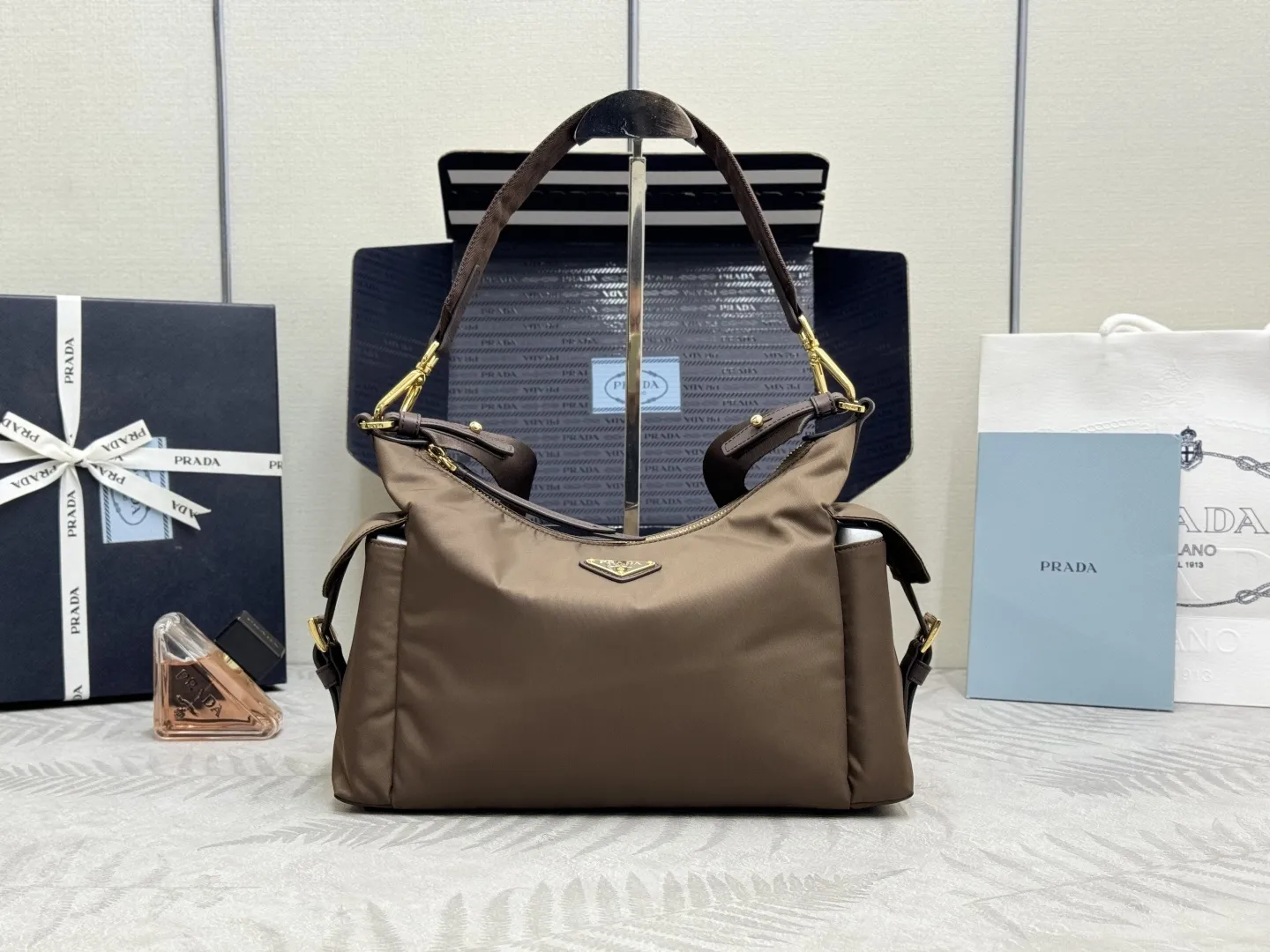Re-Nylon and Leather Shoulder Bag D70011242