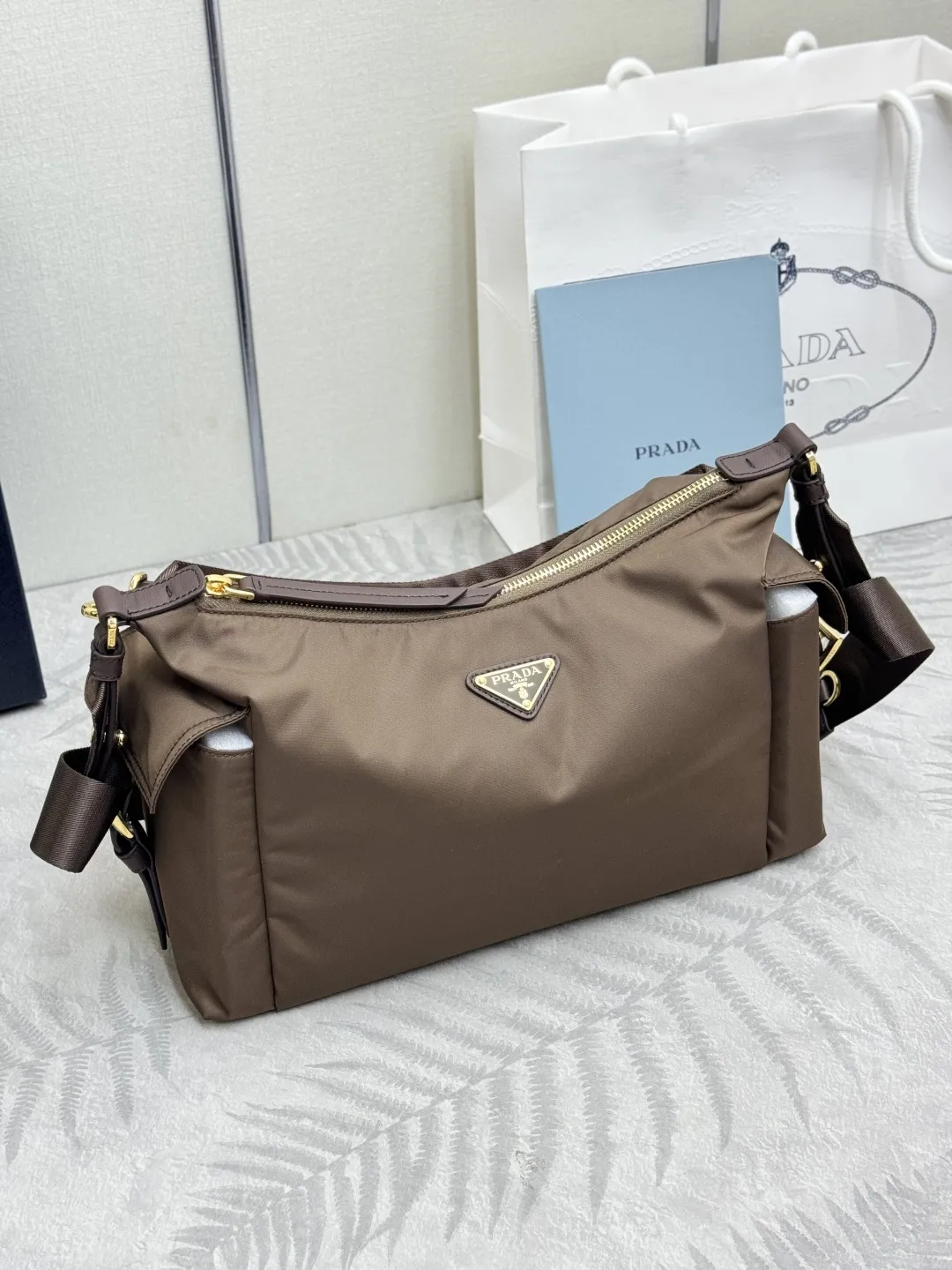 Re-Nylon and Leather Shoulder Bag D70011242 — view 4