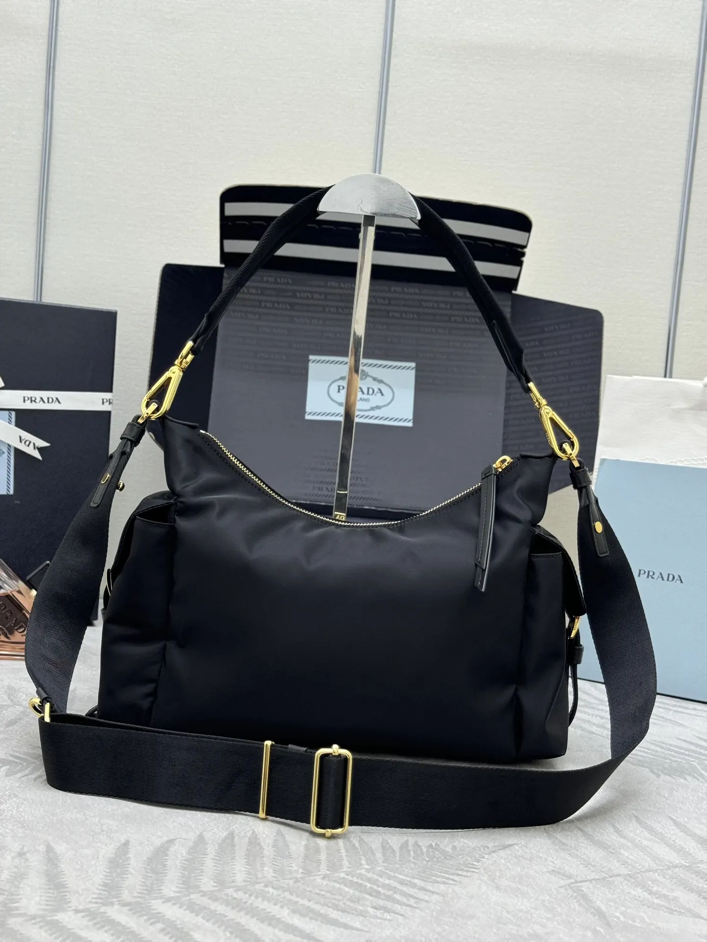 Re-Nylon and Leather Shoulder Bag D70011243 — view 2