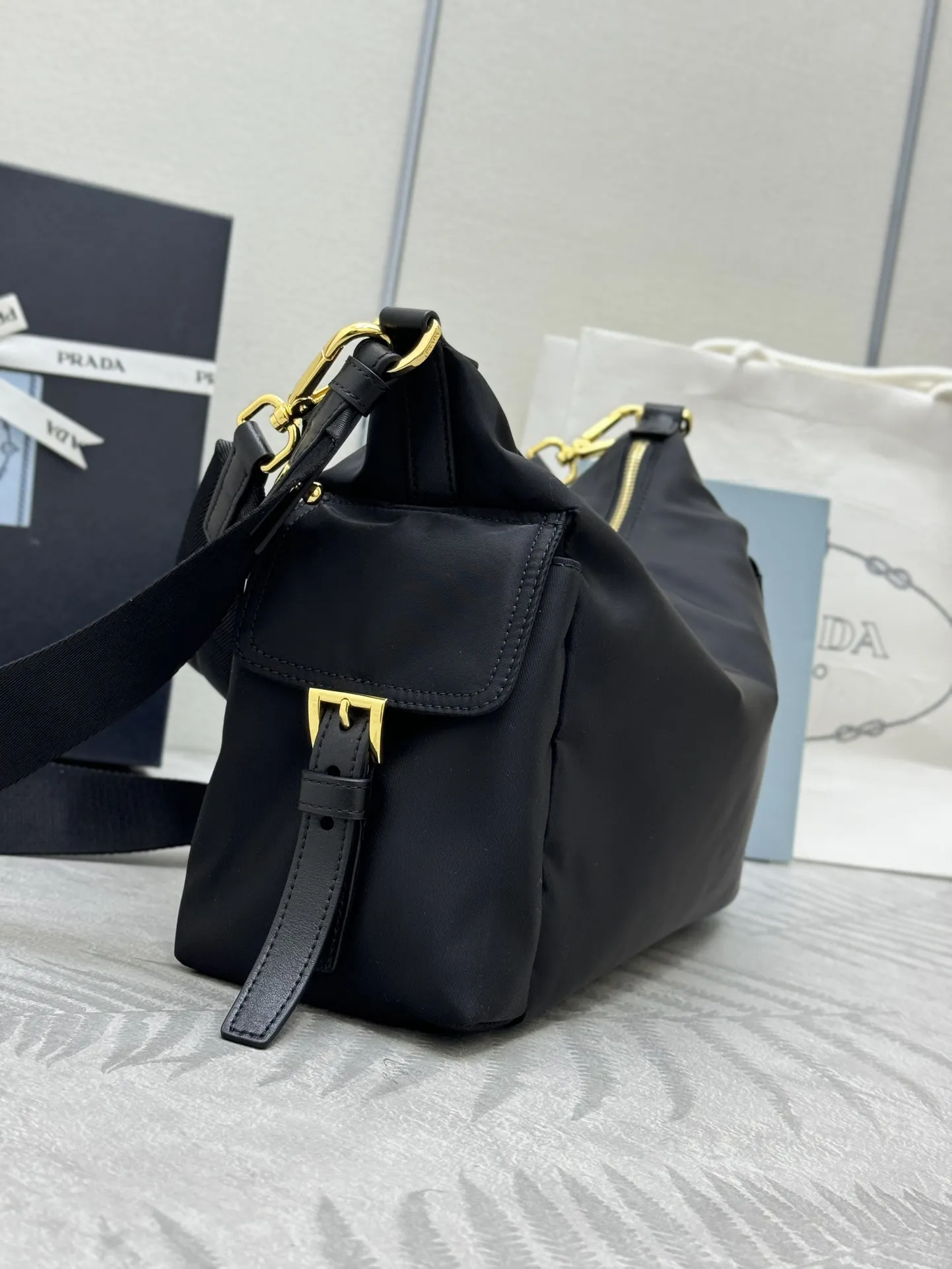 Re-Nylon and Leather Shoulder Bag D70011243 — view 5