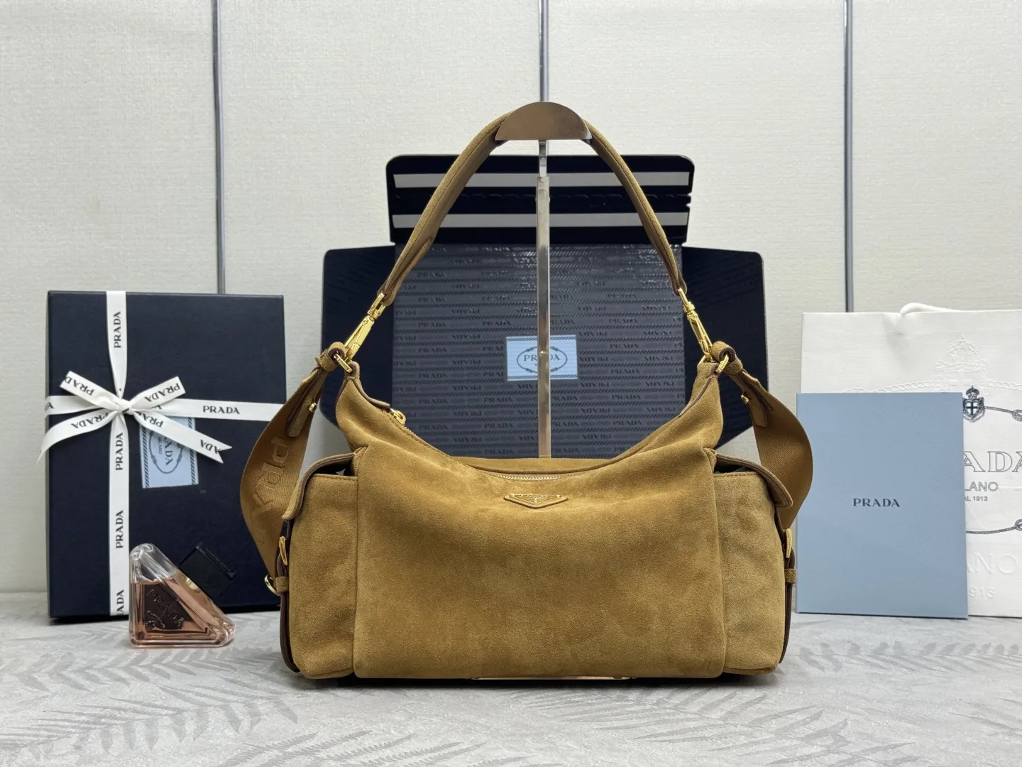 Suede and Nylon Shoulder Bag D99011244