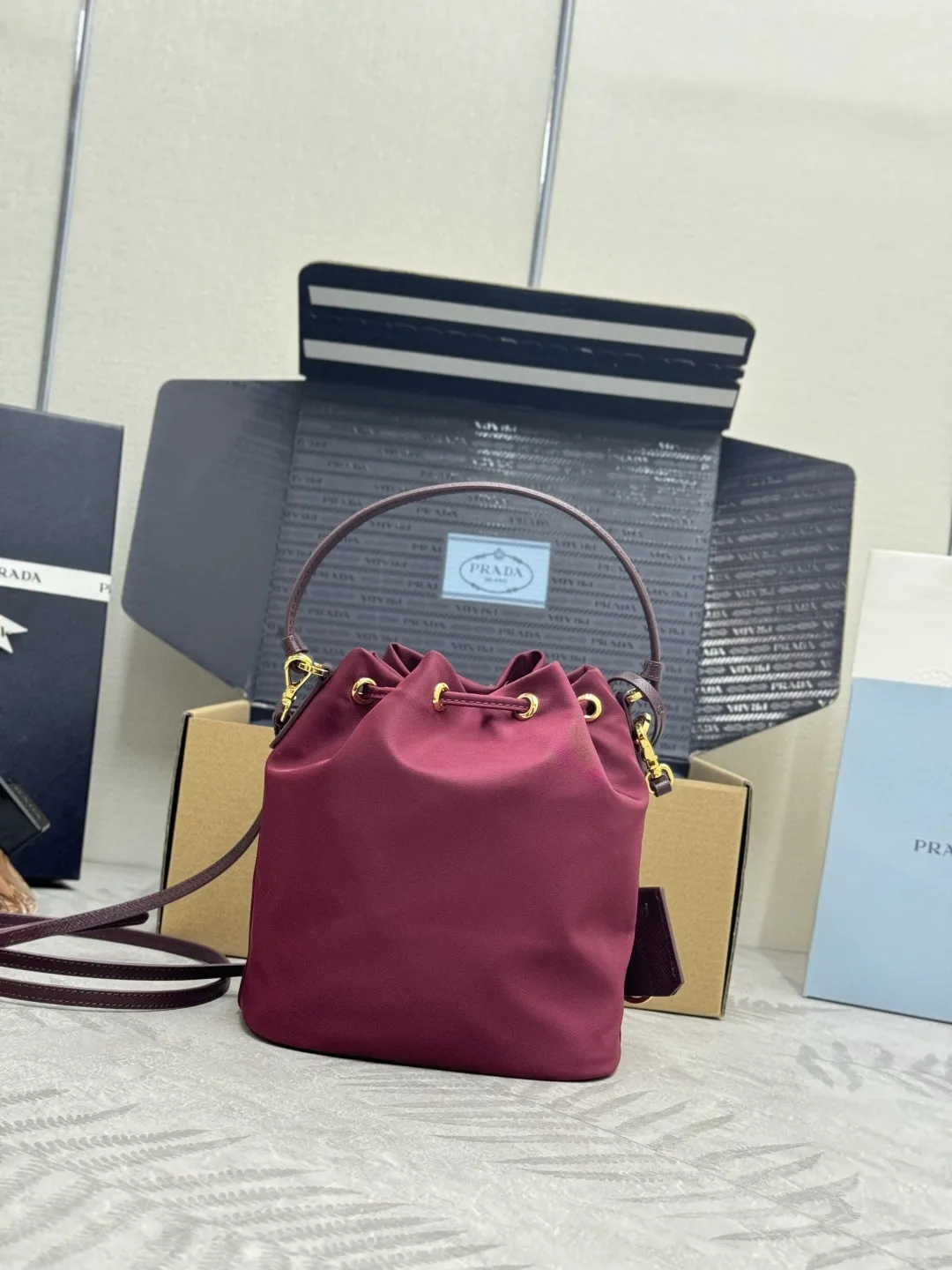 Nylon Bucket Bag with Leather Trim D61011259 — view 2