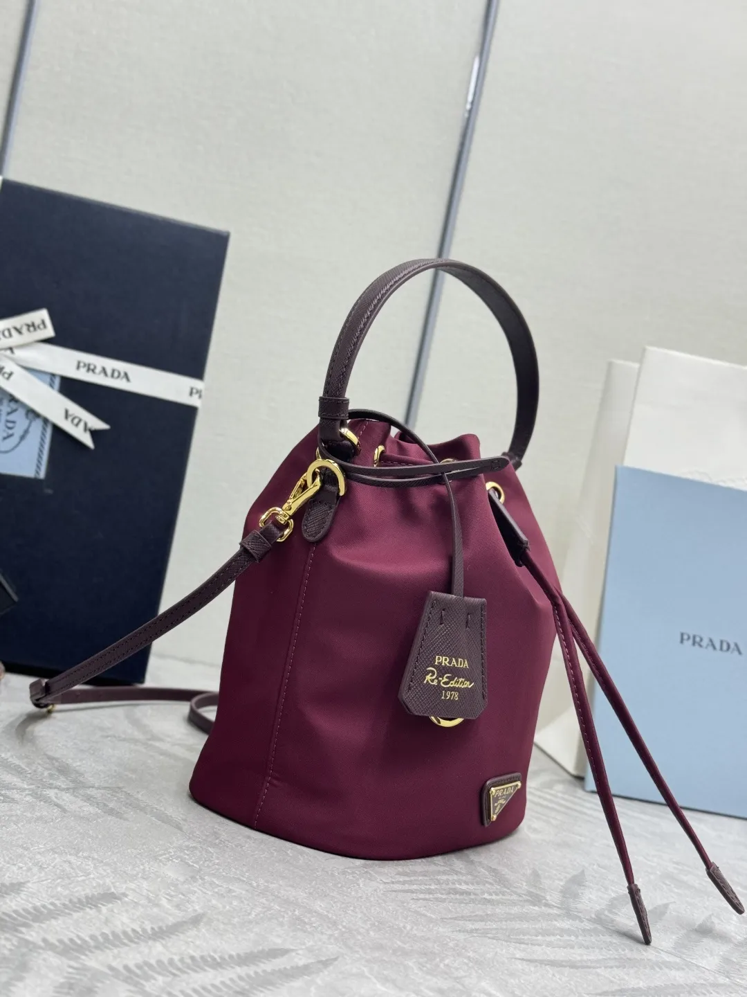 Nylon Bucket Bag with Leather Trim D61011259 — view 3