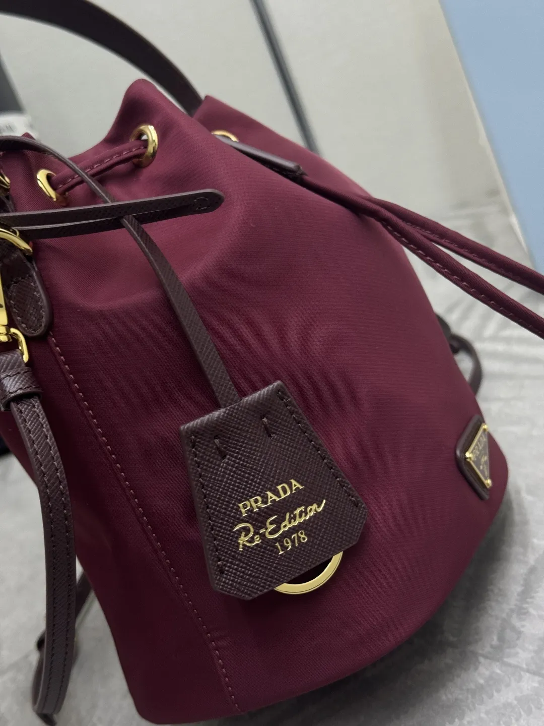 Nylon Bucket Bag with Leather Trim D61011259 — view 4