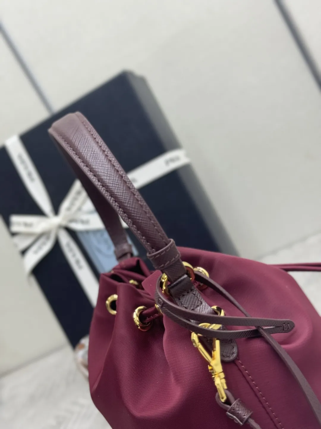 Nylon Bucket Bag with Leather Trim D61011259 — view 5