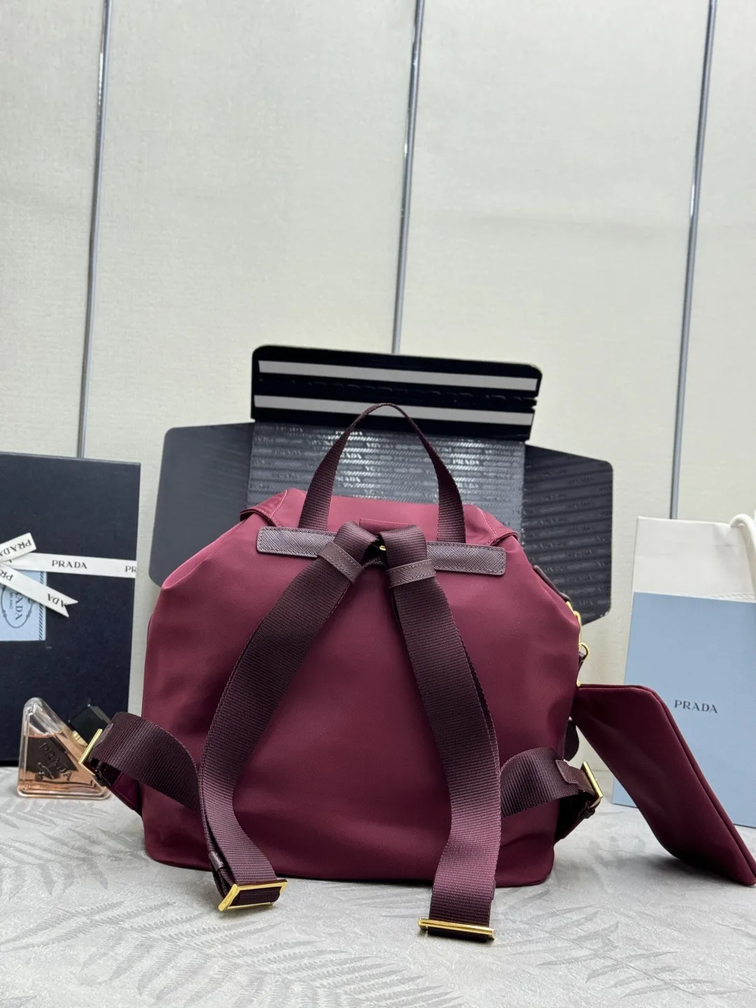 Nylon Backpack with Saffiano Leather Trim D77011261 — view 2